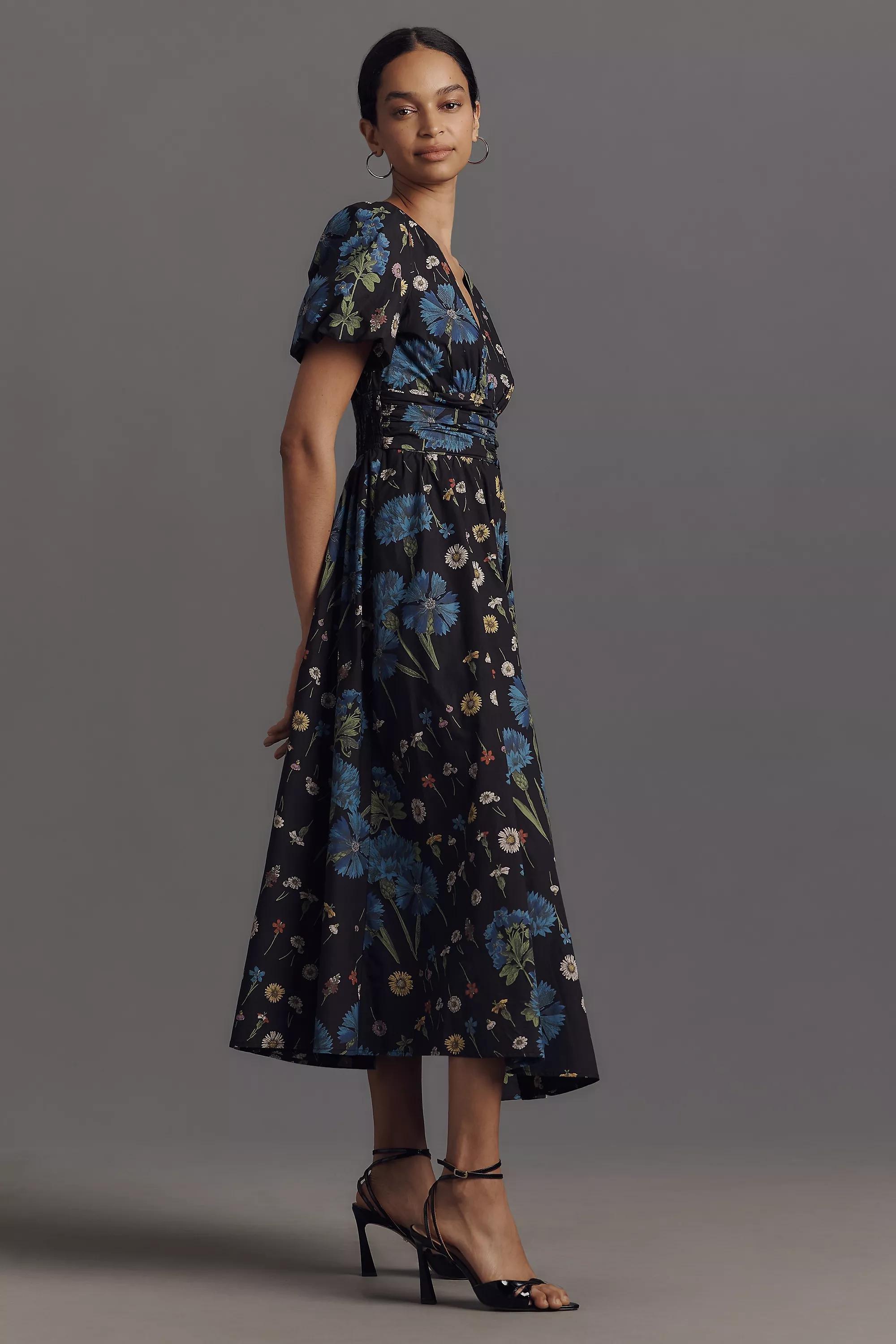 Anthropologie Floral Milkmaid Bohemian Midi, White, , large image number 2