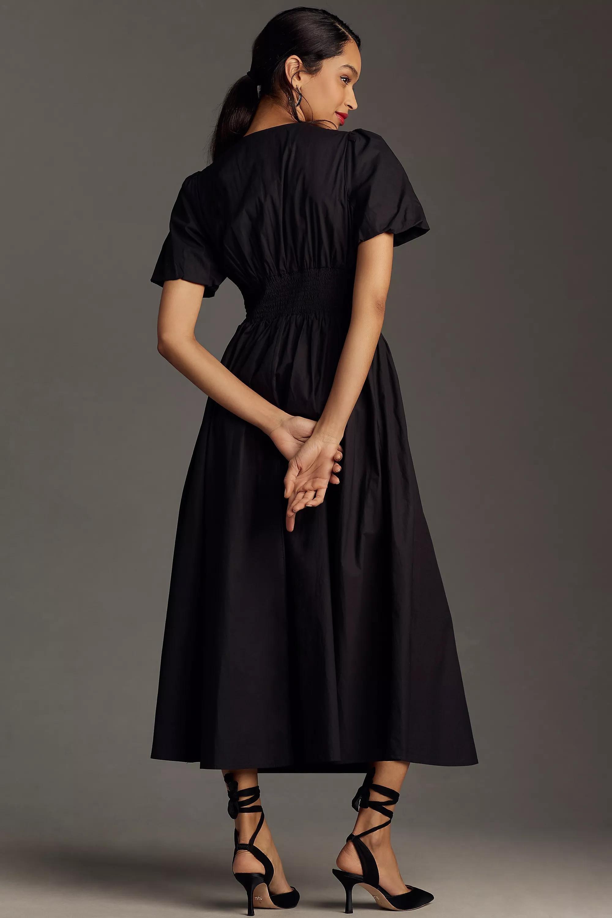 The Katerina V-Neck Button-Front Dress, Black, A501_0001, large image number 1