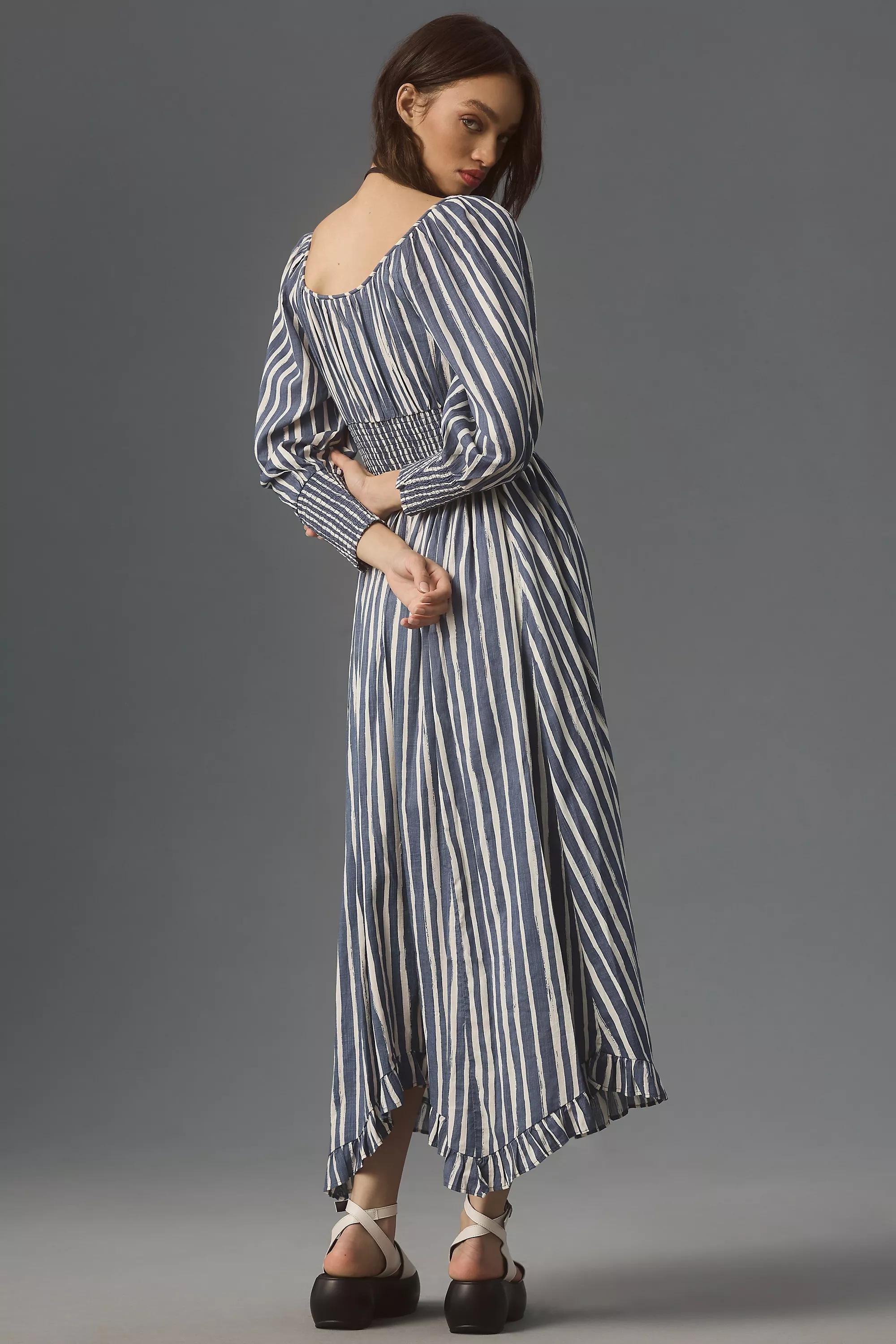 Anthropologie - Long-Sleeve Sweetheart Midi Dress, Navy