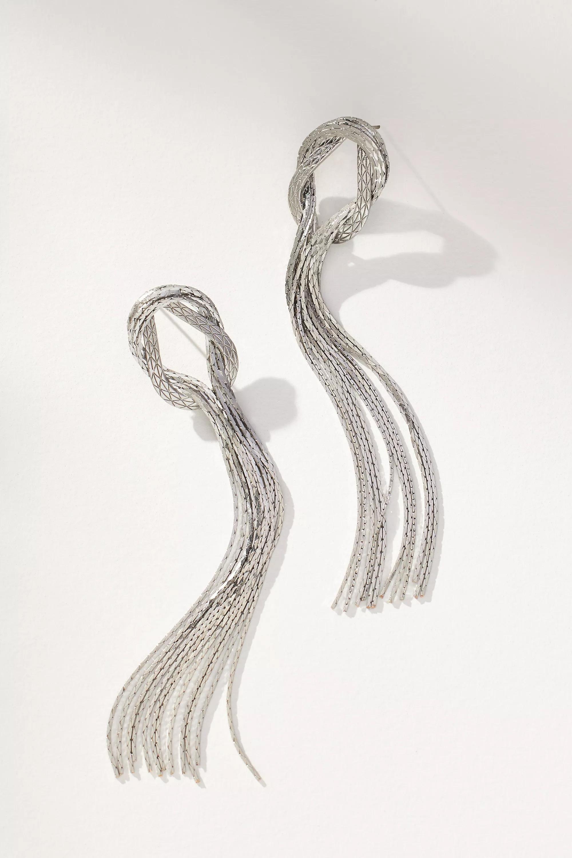 Metal Fringe Drop Earrings, Silver, A501_0007, large image number 0