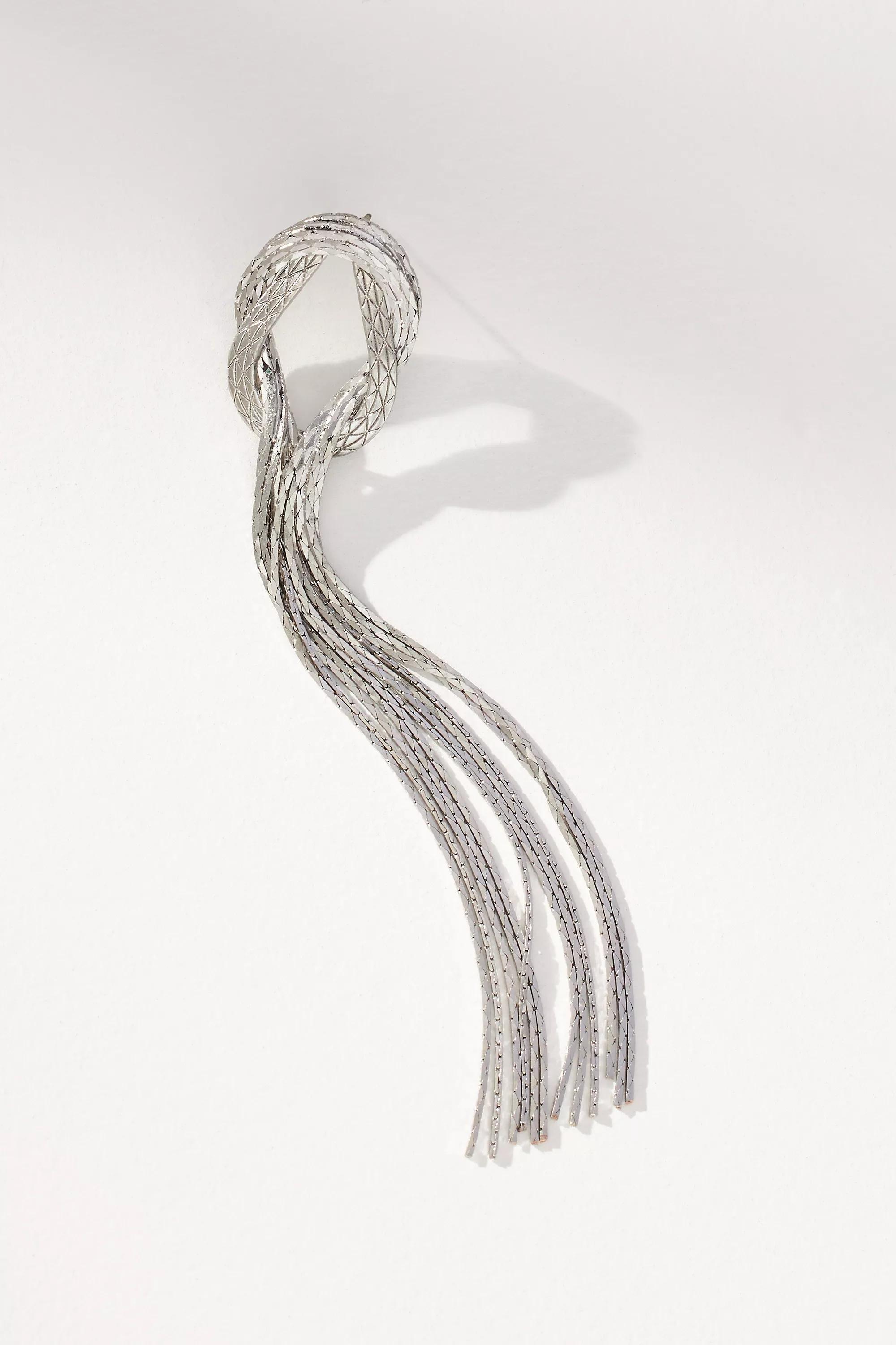 Metal Fringe Drop Earrings, Silver, A501_0007, large image number 2