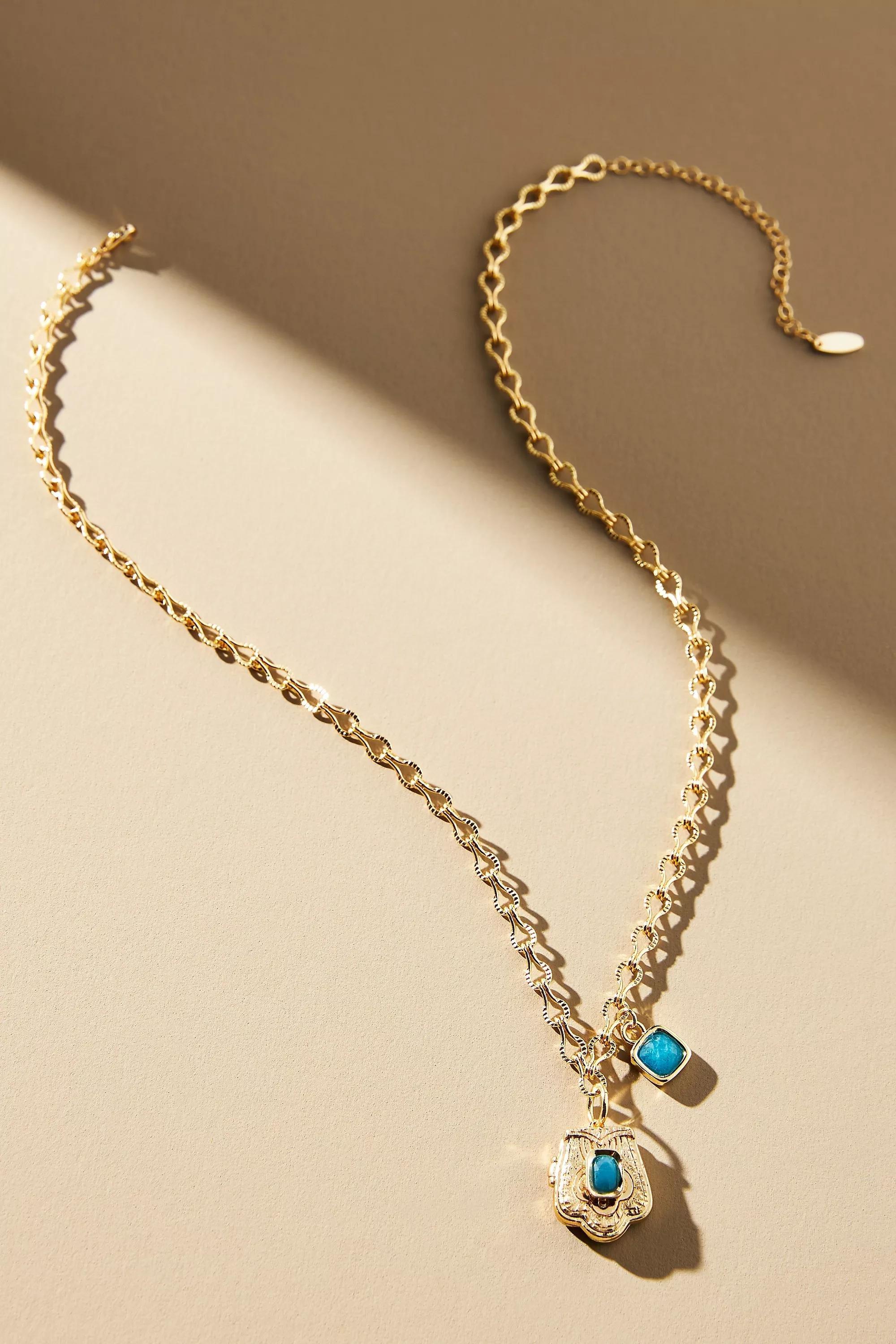 Scallop Locket Necklace, Gold-Plated, A501_0070, large image number 0