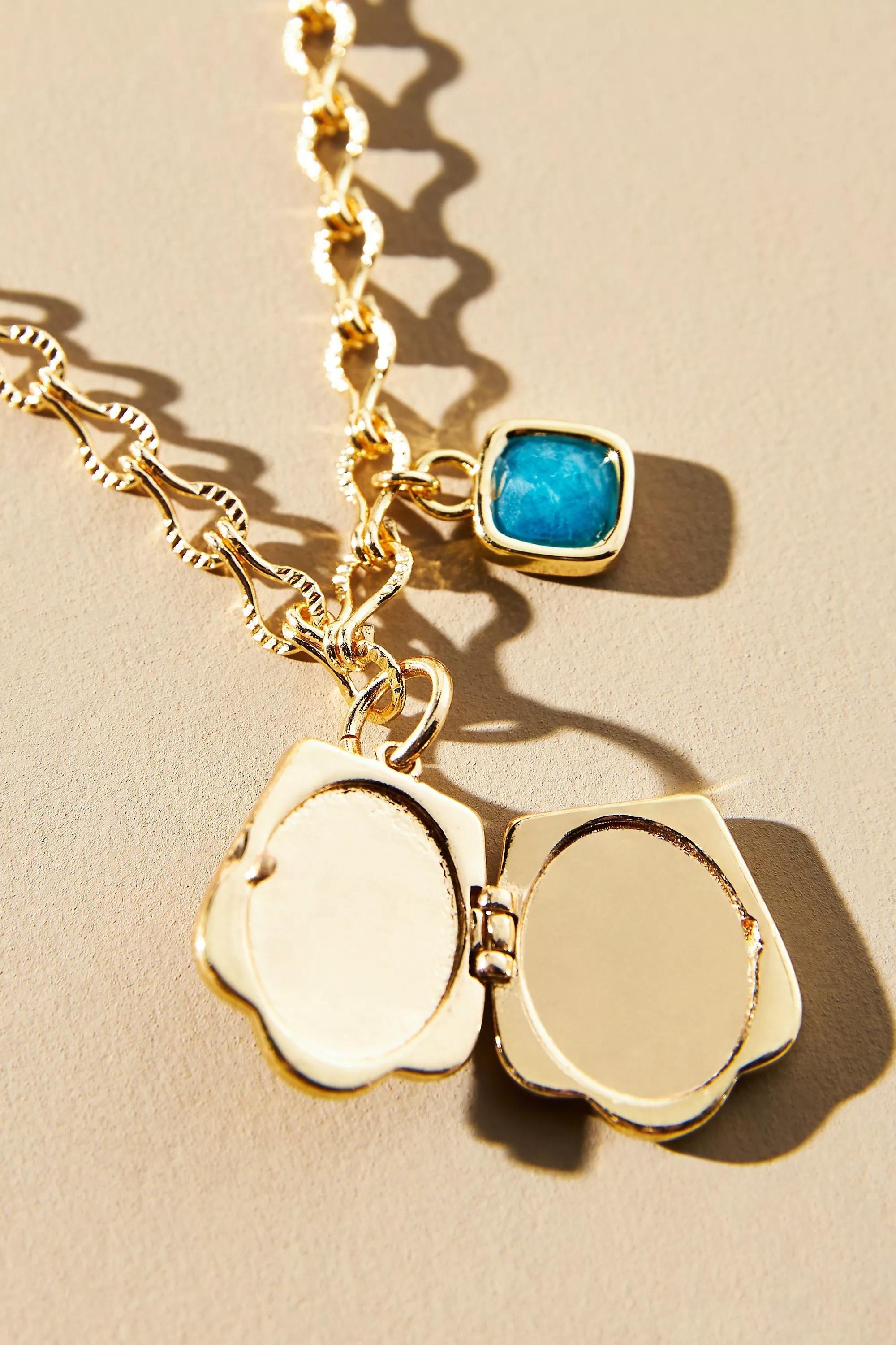 Scallop Locket Necklace, Gold-Plated, A501_0070, large image number 2