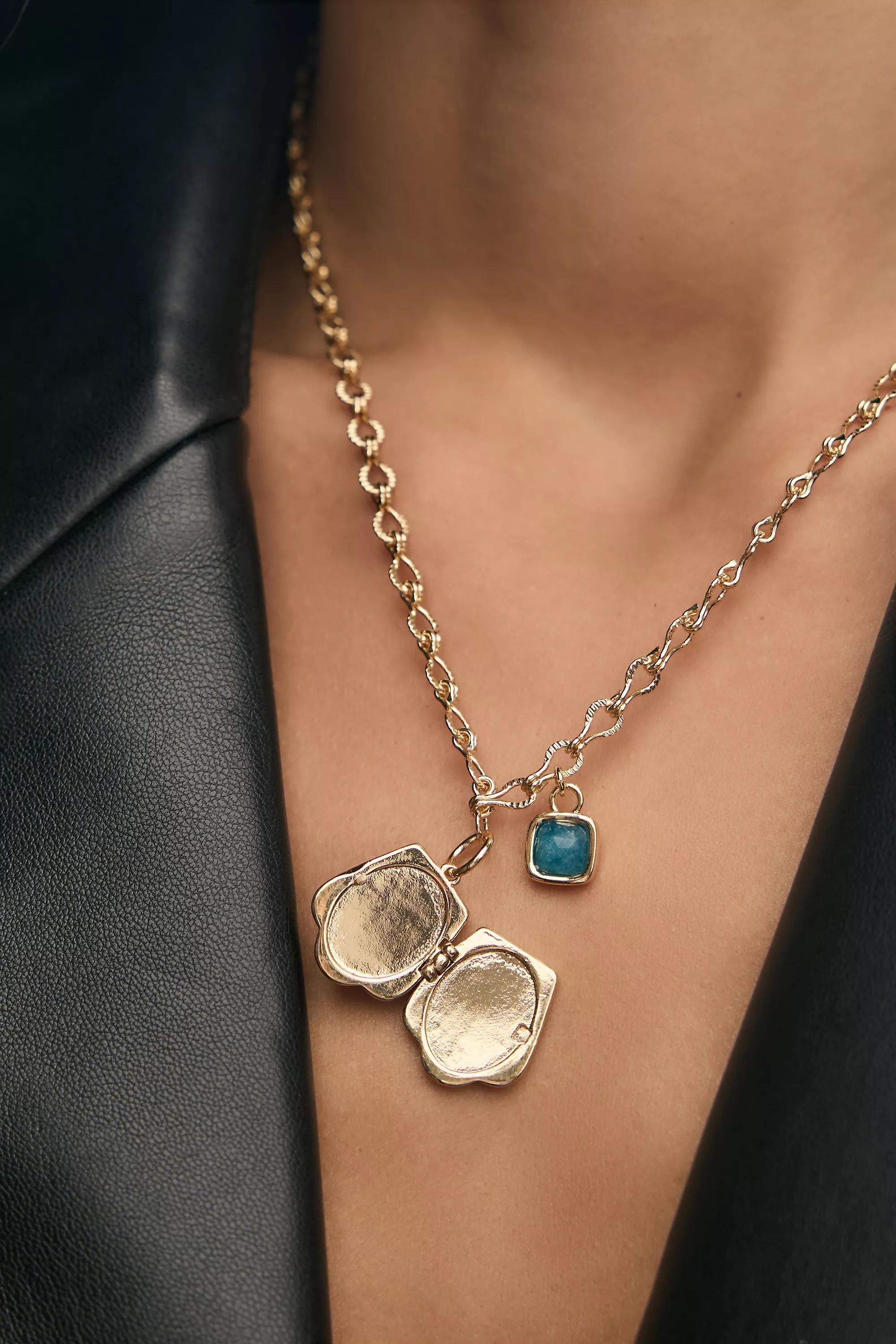 Scallop Locket Necklace, Gold-Plated, A501_0070, large image number 4