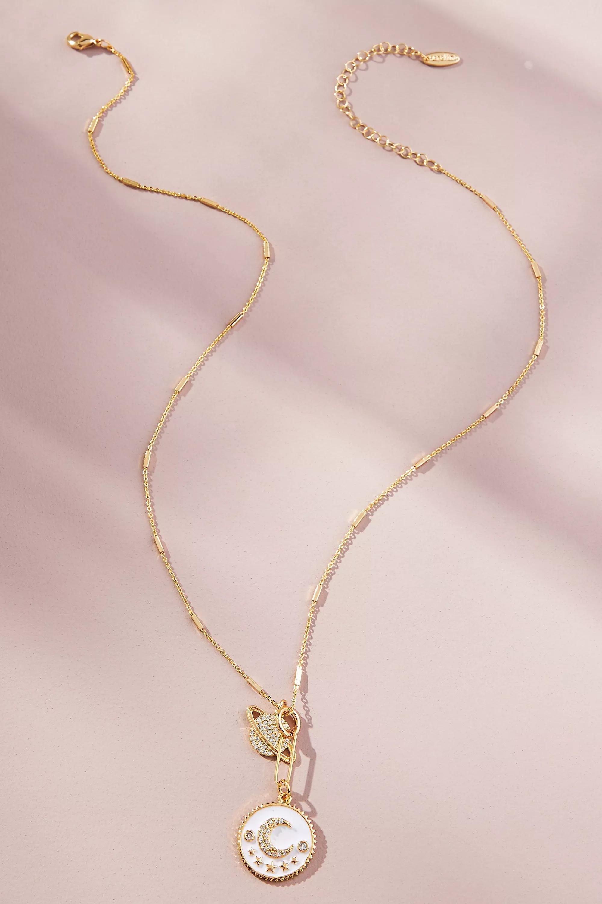 Gold-Plated Moon Icon Charm Necklaces, Set Of 2, Gold, A501_0070, large image number 1