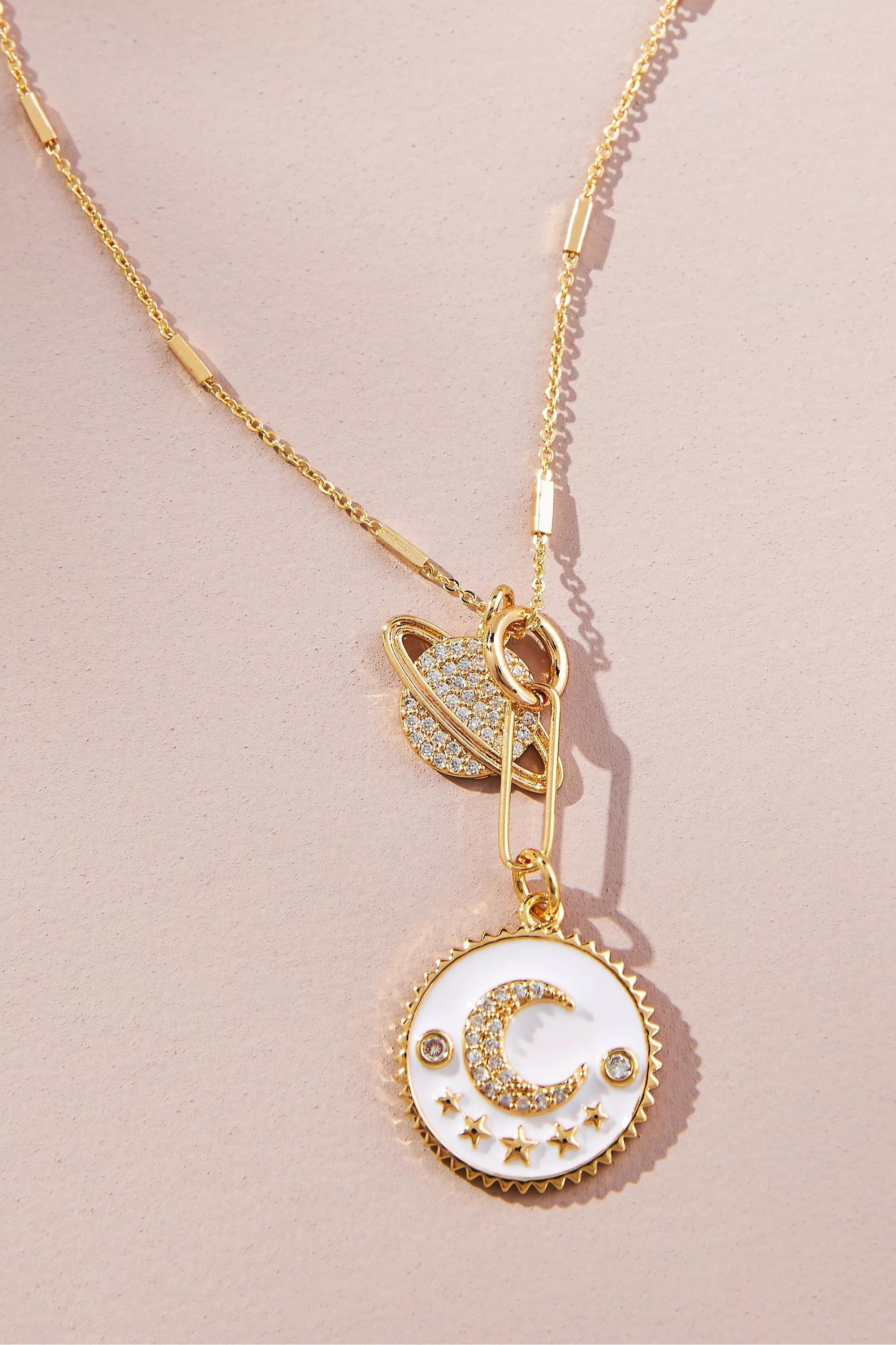 Gold-Plated Moon Icon Charm Necklaces, Set Of 2, Gold, A501_0070, large image number 2