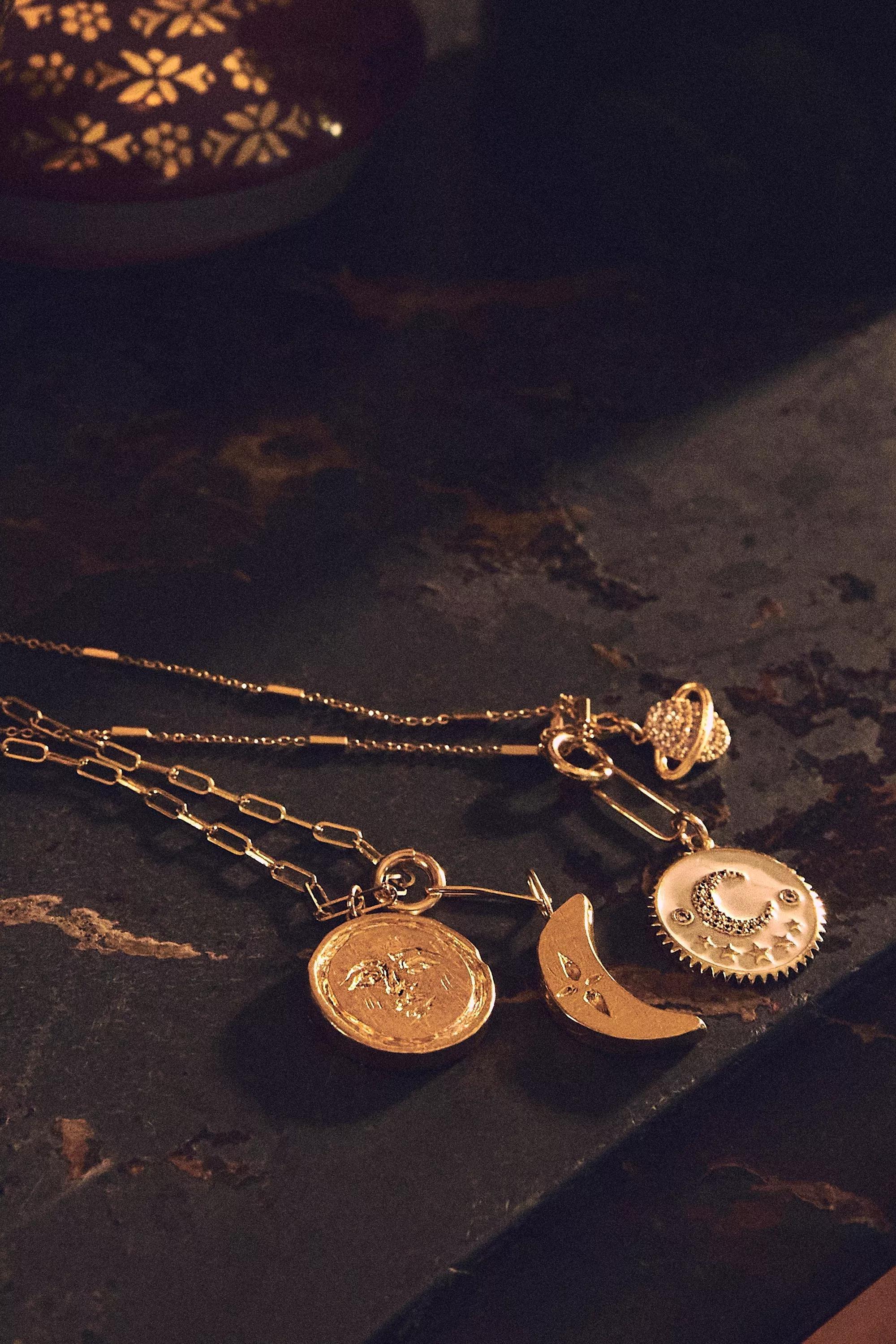 Gold-Plated Moon Icon Charm Necklaces, Set Of 2, Gold, A501_0070, large image number 3
