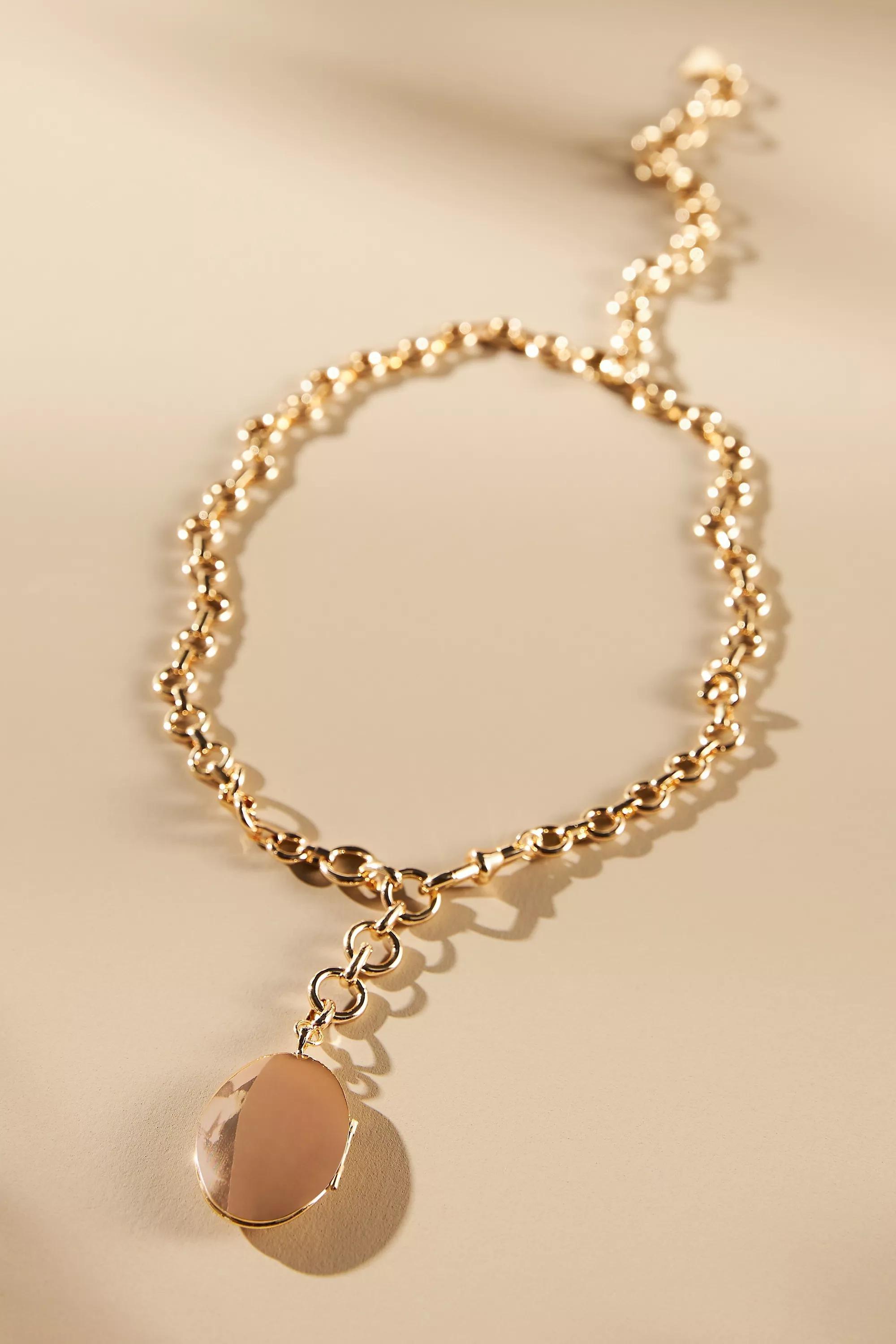 Y-Shape Chunky Chain Locket Necklace, Gold, A501_0070, large image number 0