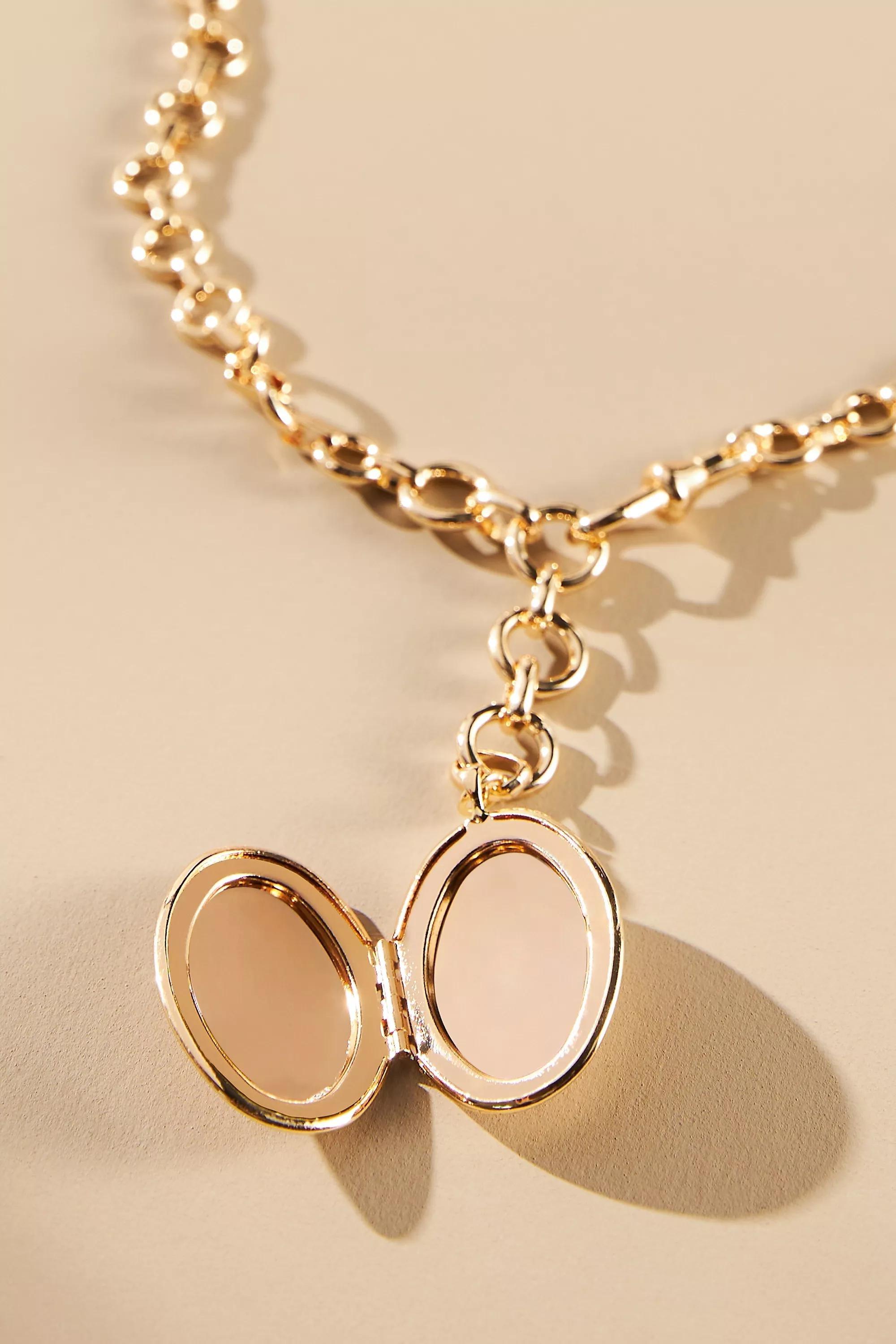 Y-Shape Chunky Chain Locket Necklace, Gold, A501_0070, large image number 1