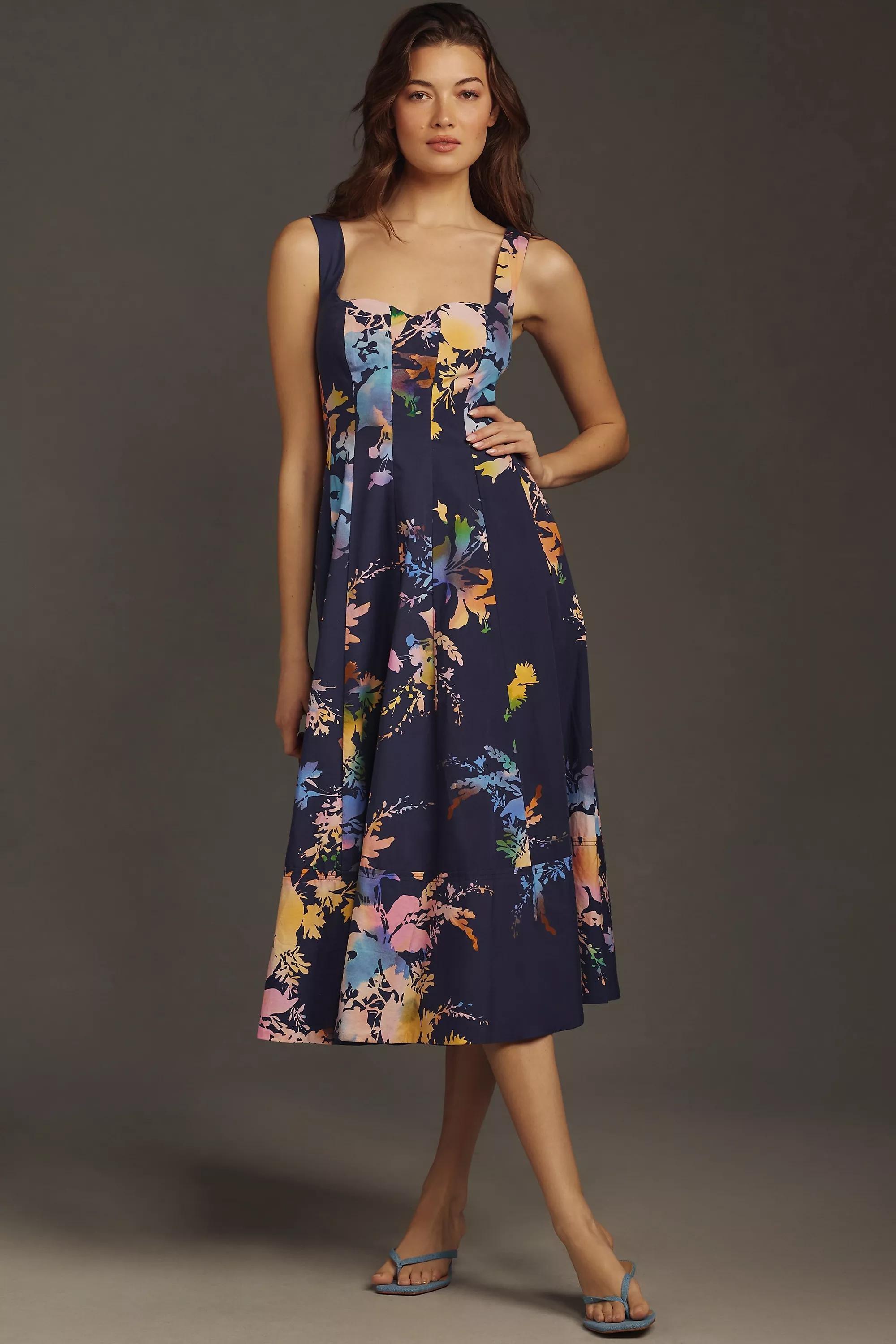 Anthropologie - By Anthropologie Seamed Sweetheart Midi Dress, Blue