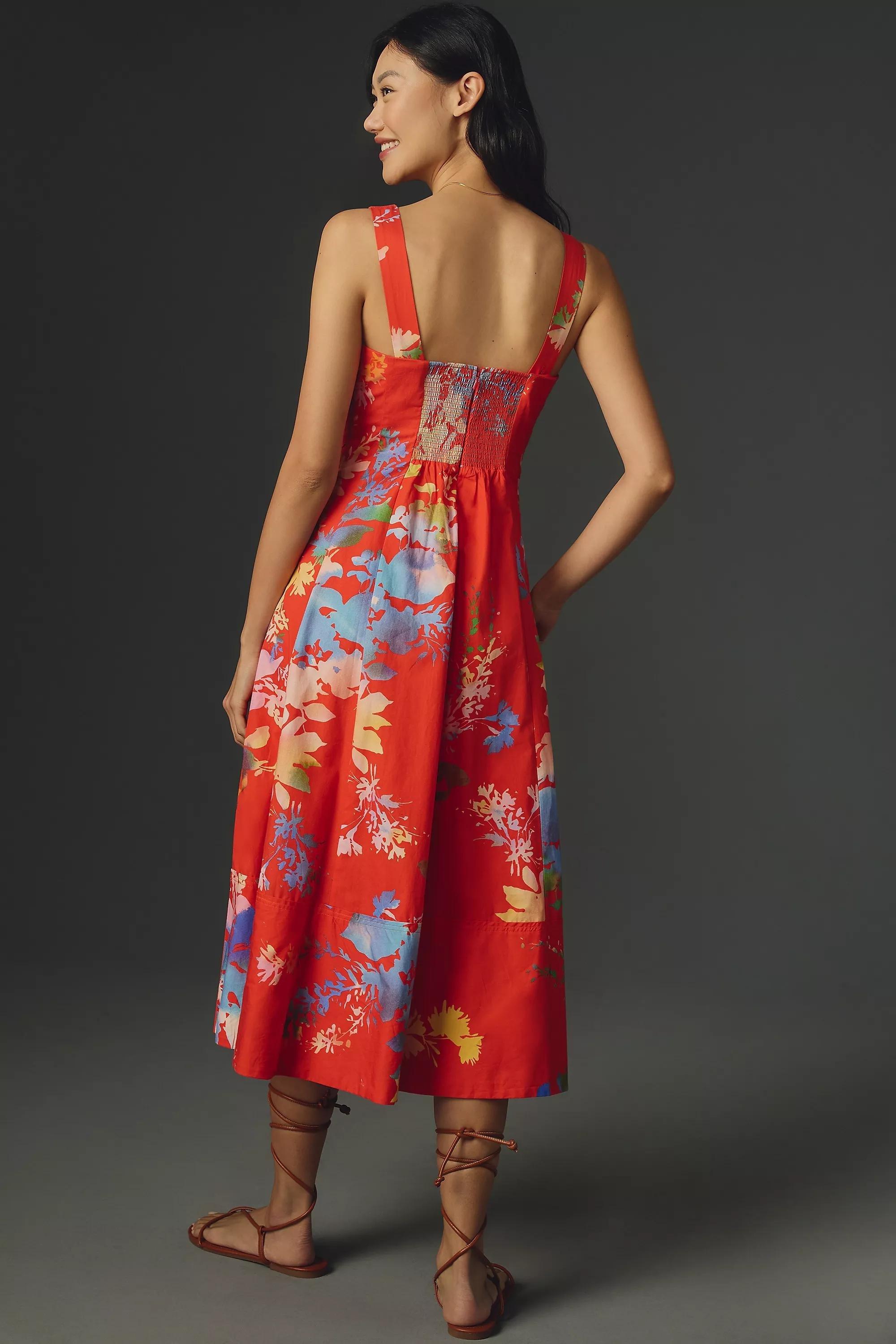 By Anthropologie Seamed Sweetheart Midi Dress, Red, , large image number 1