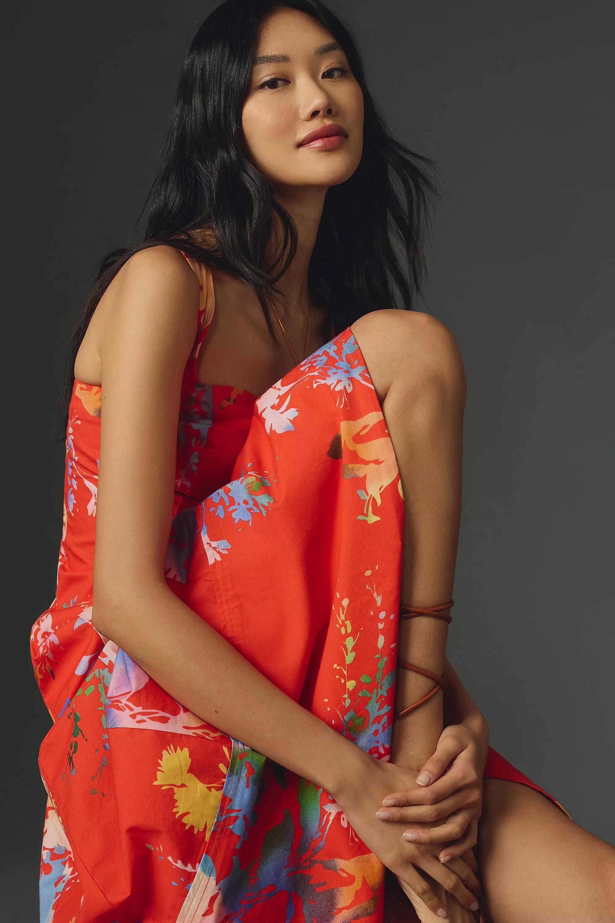 By Anthropologie Seamed Sweetheart Midi Dress, Red, , large image number 3