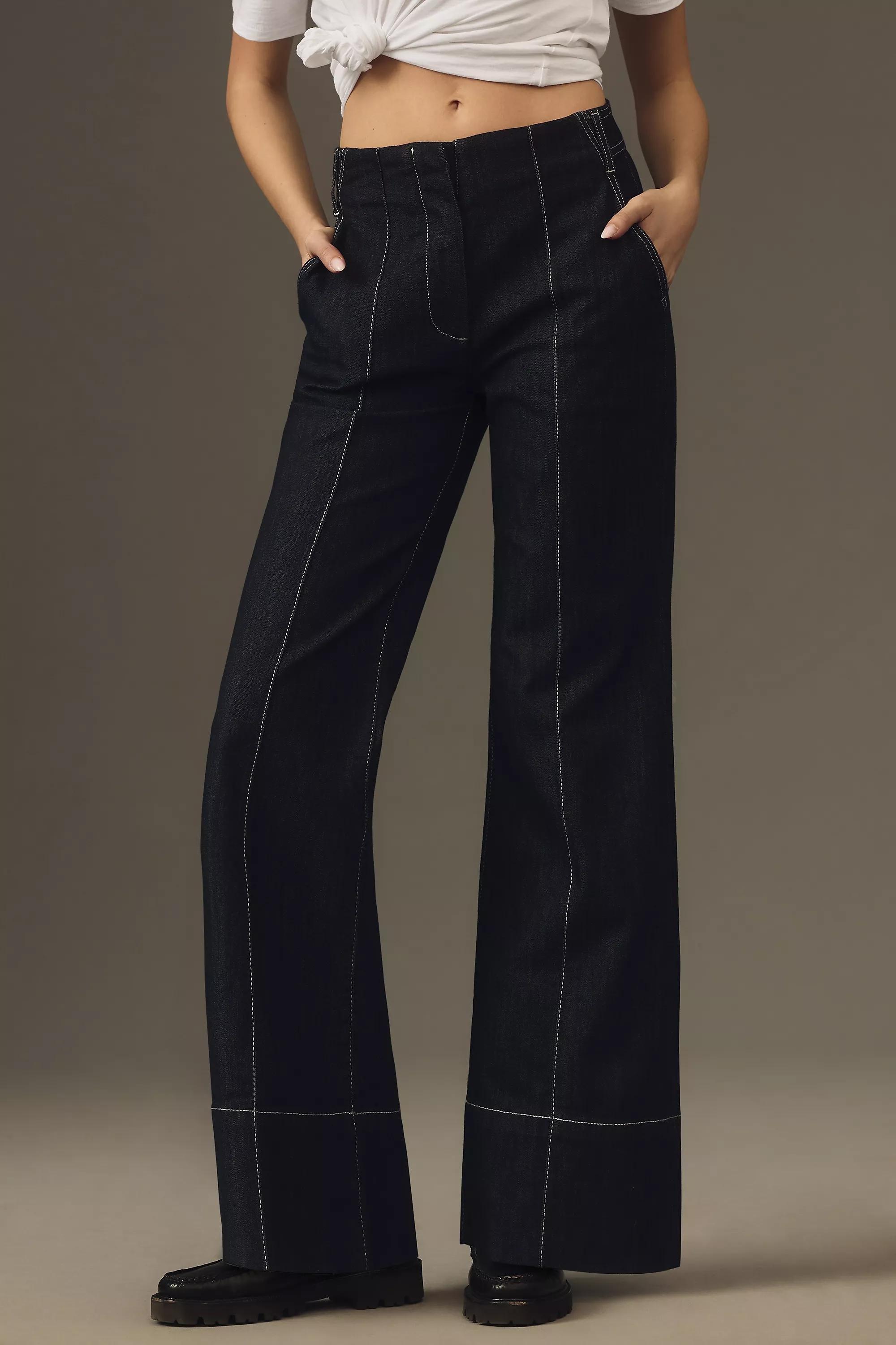 Maeve Clean Seamed High-Rise Wide-Leg Jeans, Black, , large image number 1