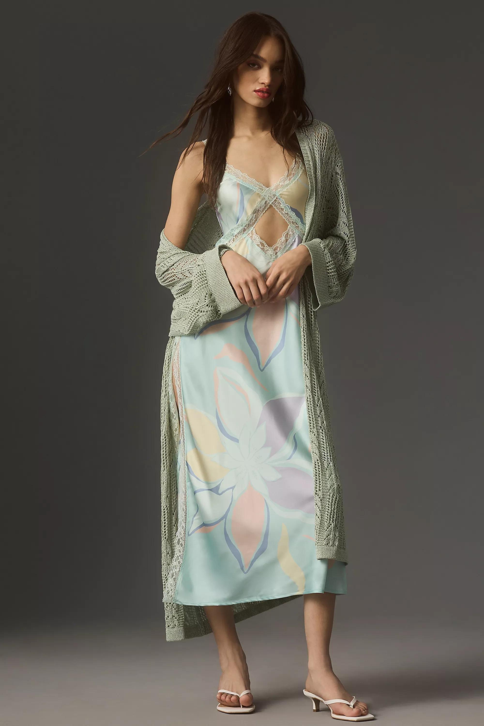 Longline Sparkle Crochet Cardigan, Green, A501_0102, large image number 0