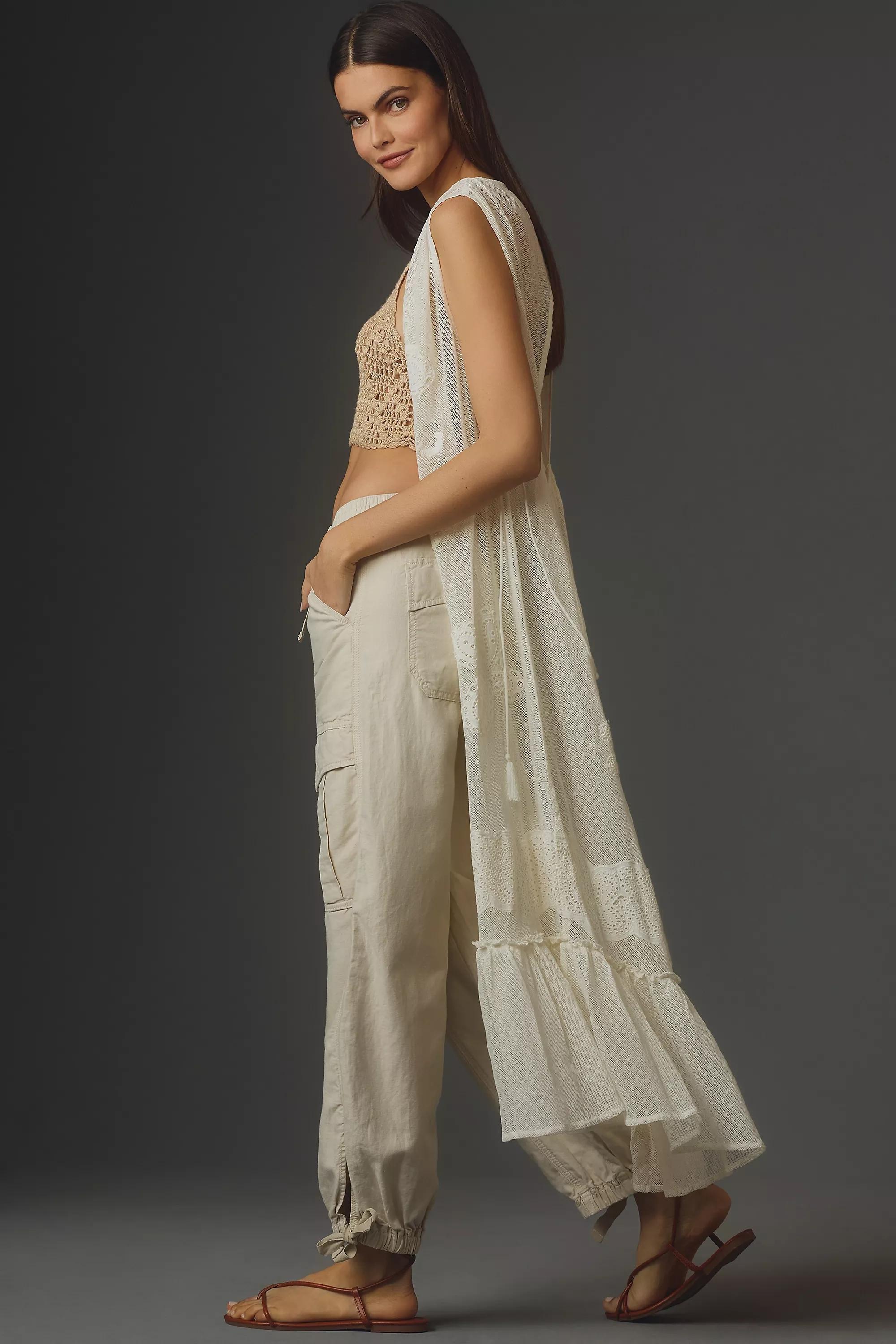 Sheer Eyelet Sleeveless Duster Jacket, White, A501_0011, large image number 2