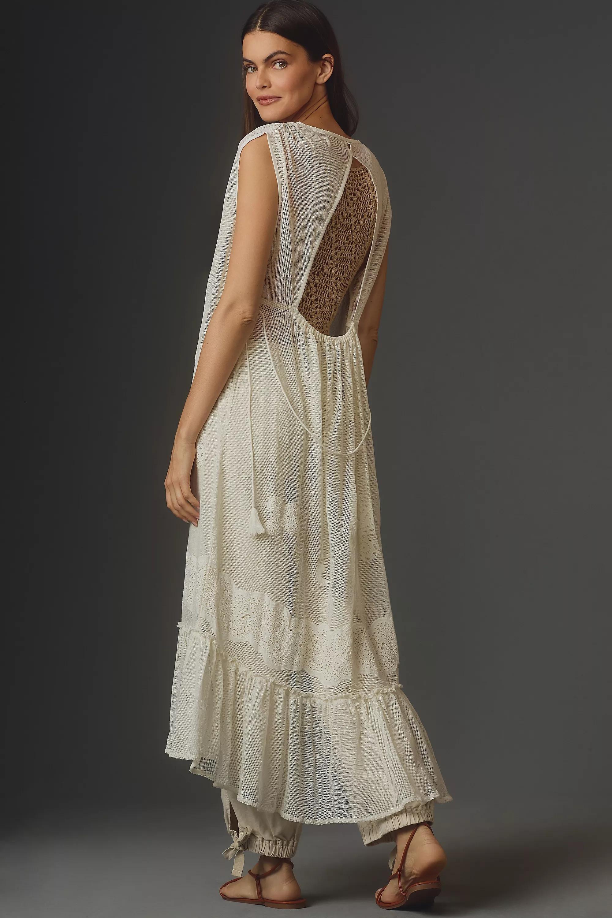 Anthropologie - Sheer Eyelet Sleeveless Duster Jacket, White