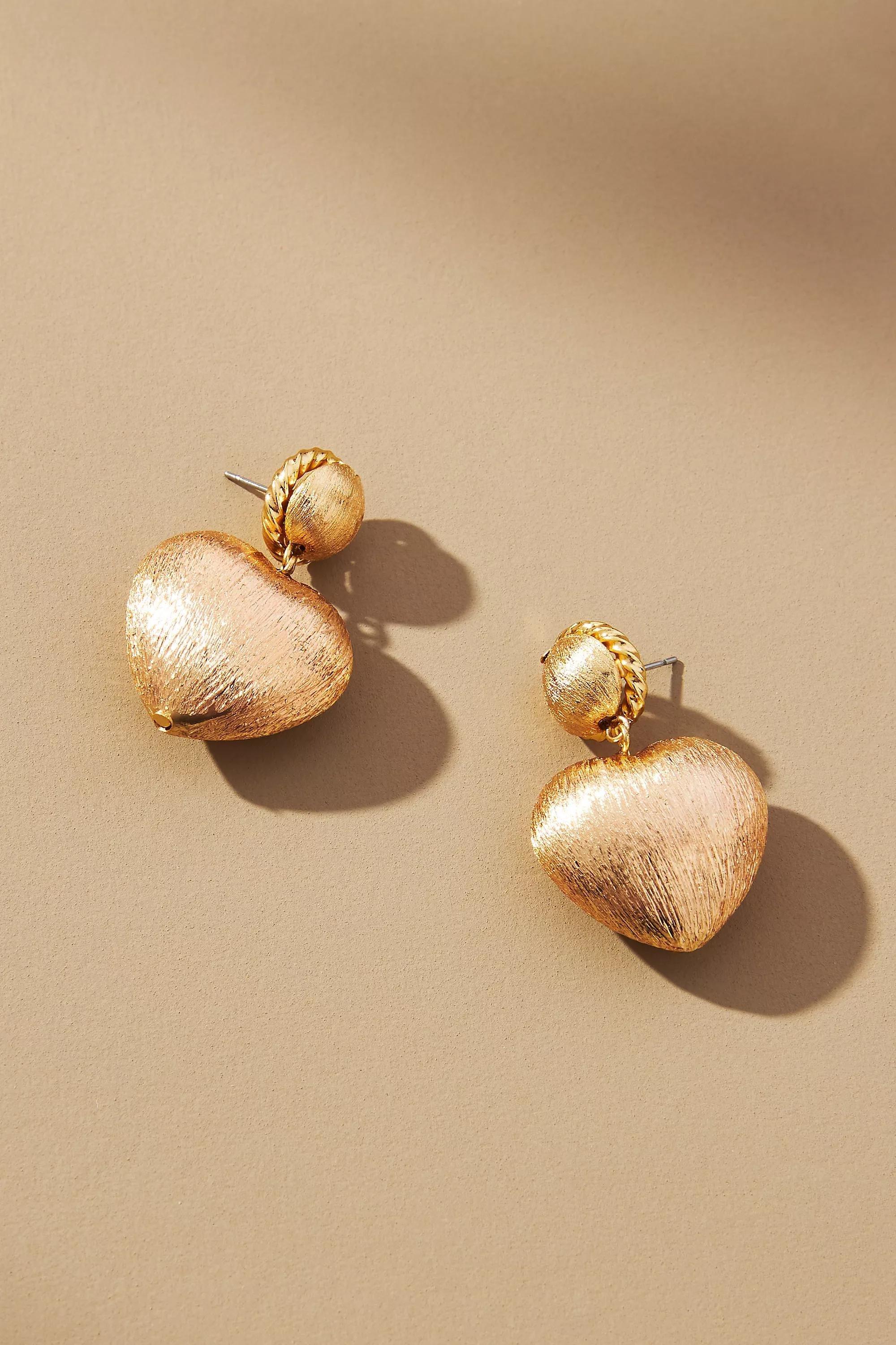 Gold-Plated Double Heart Drop Earrings, Gold, A501_0070, large image number 0