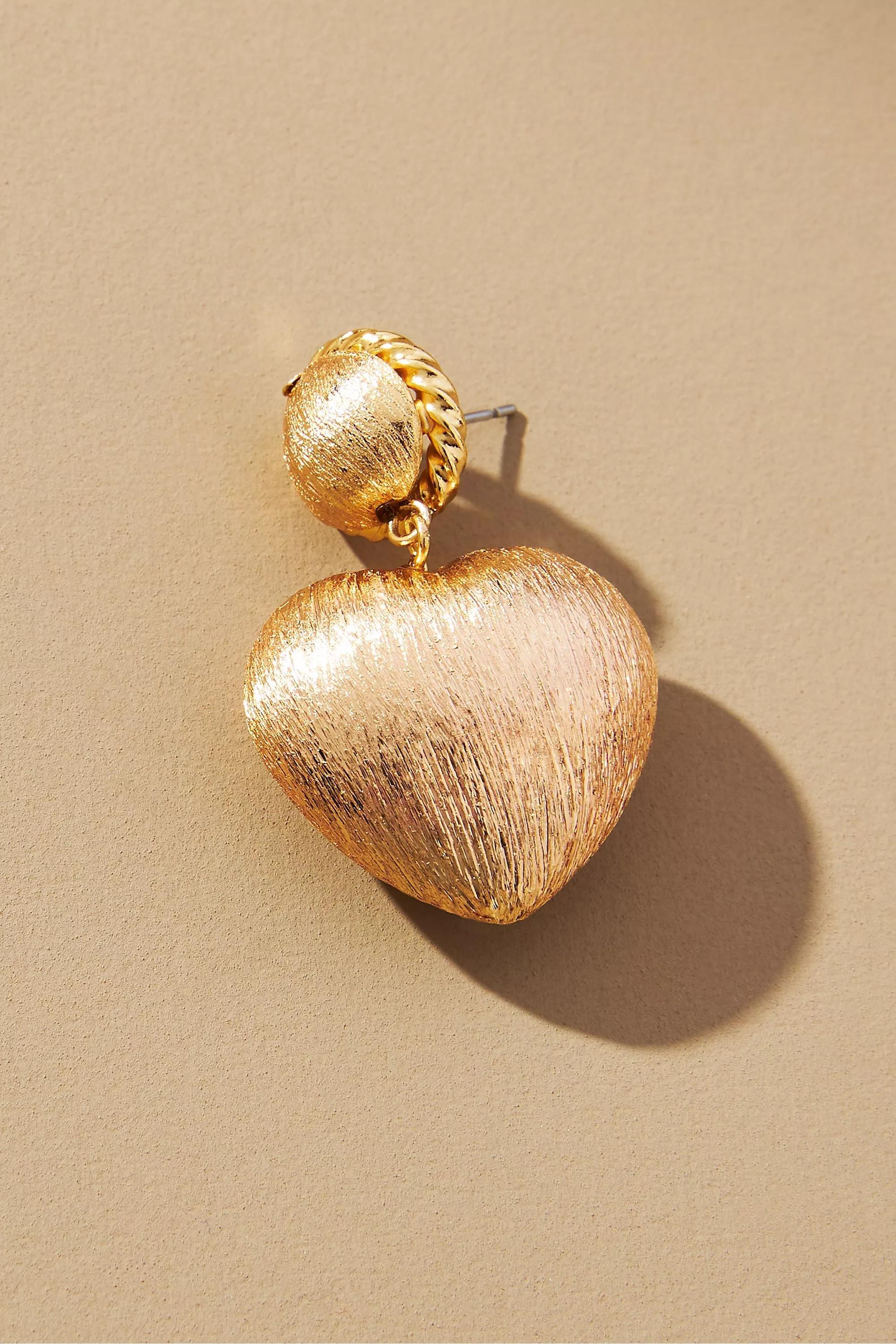 Gold-Plated Double Heart Drop Earrings, Gold, A501_0070, large image number 1