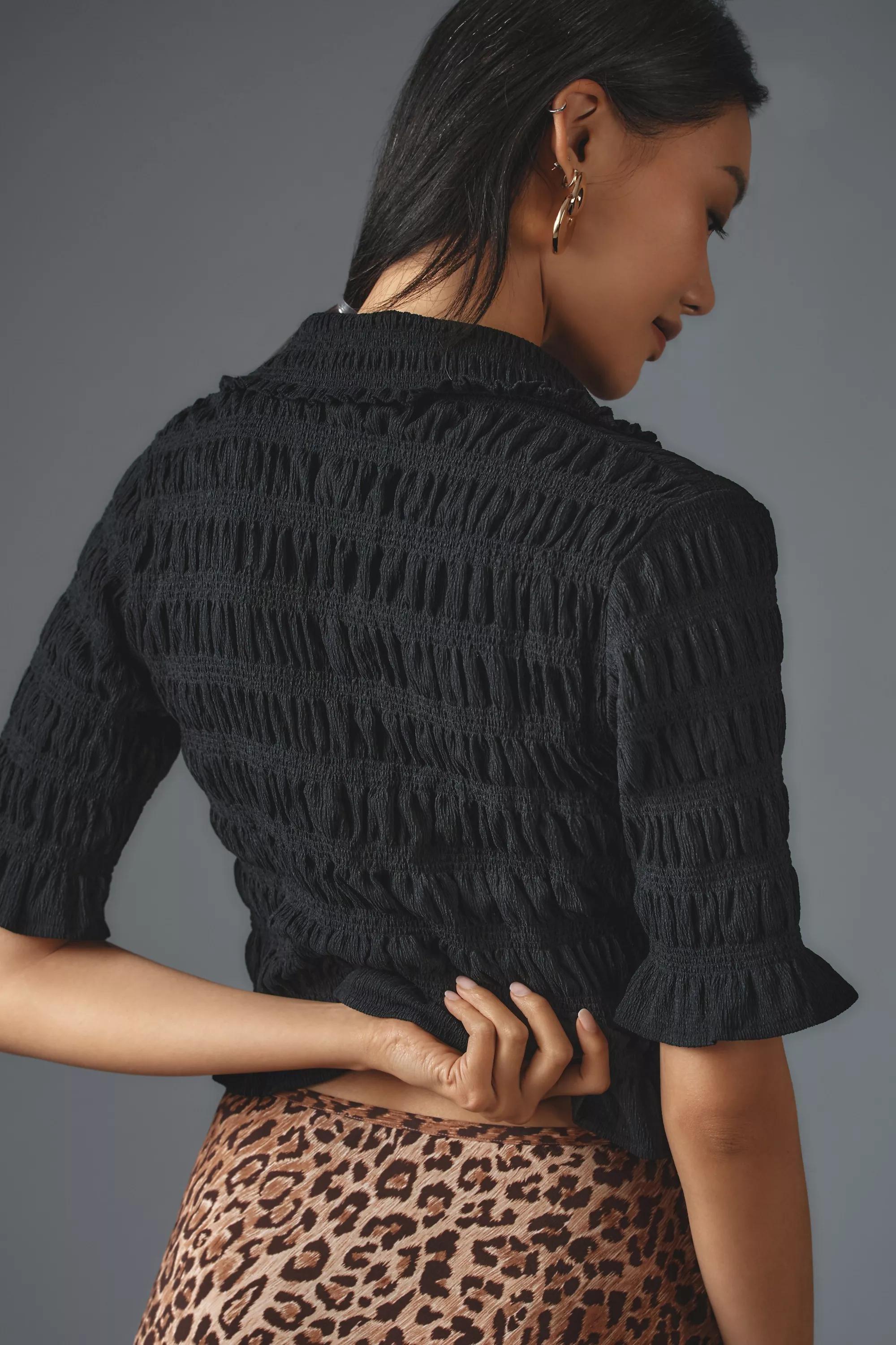 Anthropologie Textured Crop Top, Black, , large image number 1