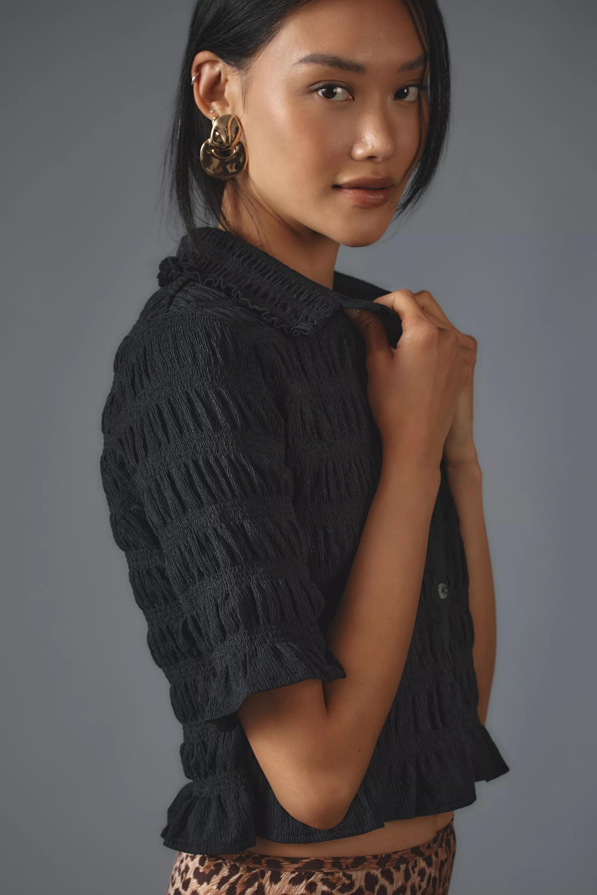 Anthropologie Textured Crop Top, Black, , large image number 3