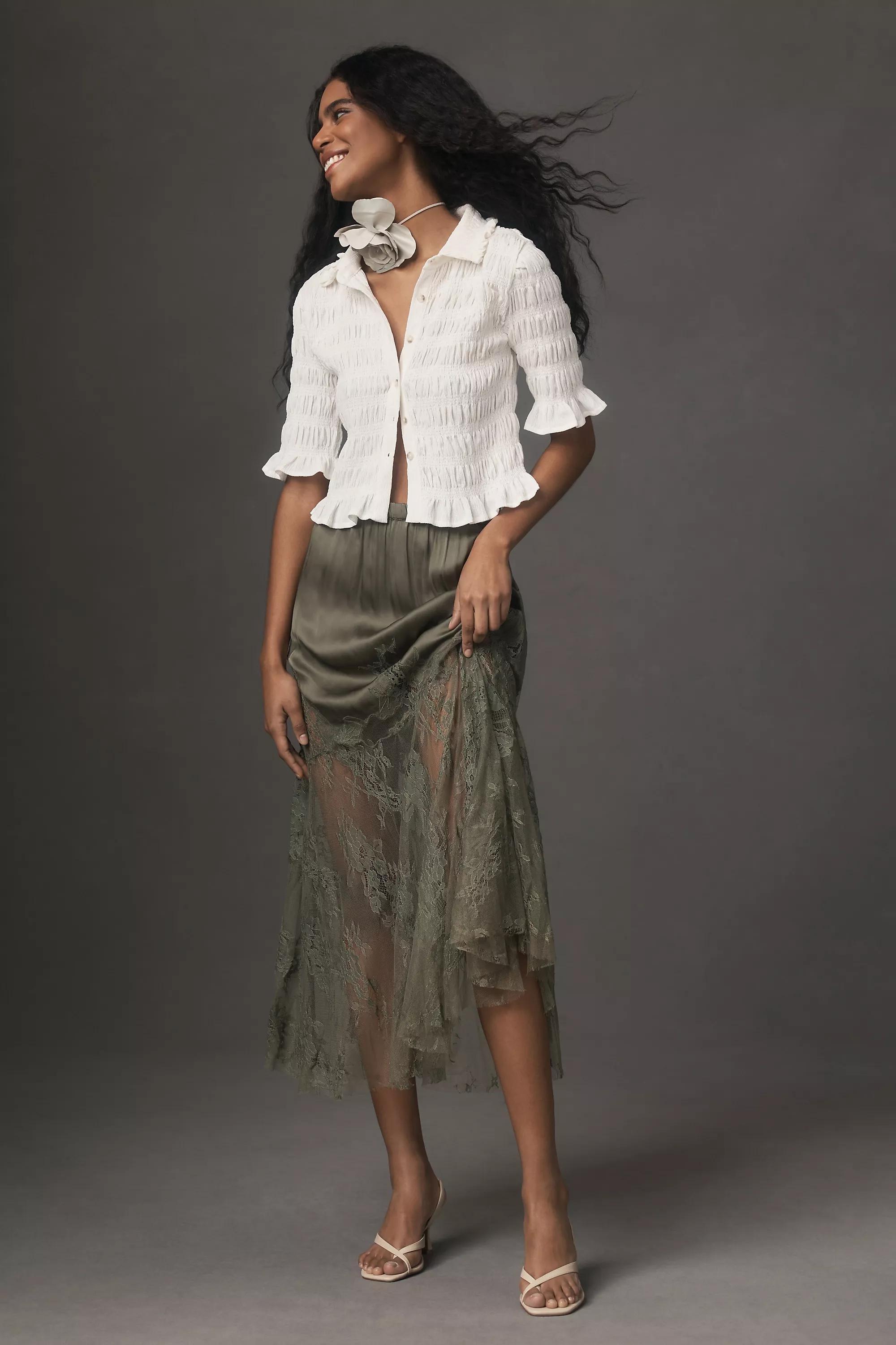 Anthropologie Frills Ruffle Crop Top, White, , large image number 0