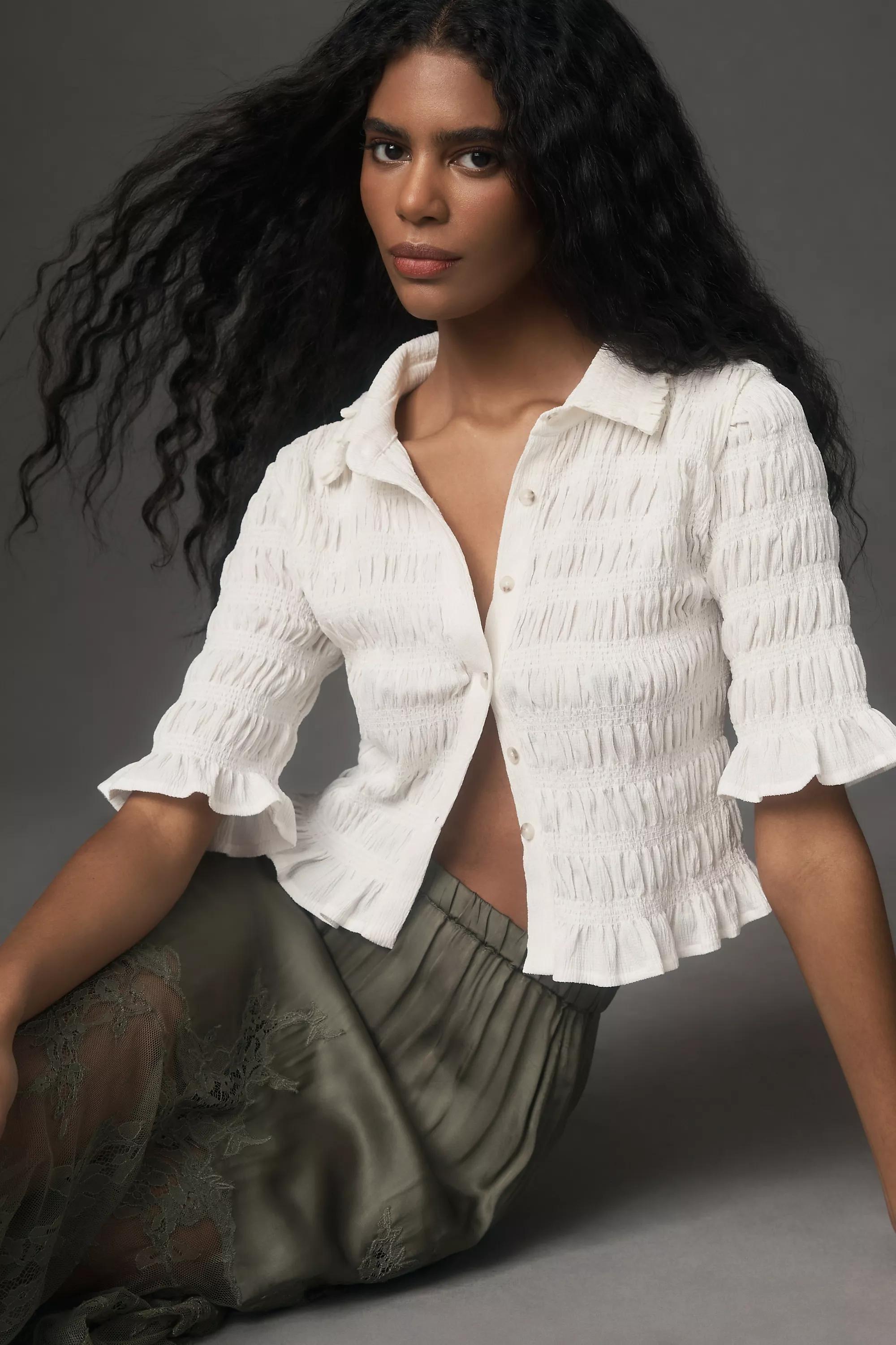 Anthropologie Frills Ruffle Crop Top, White, , large image number 1