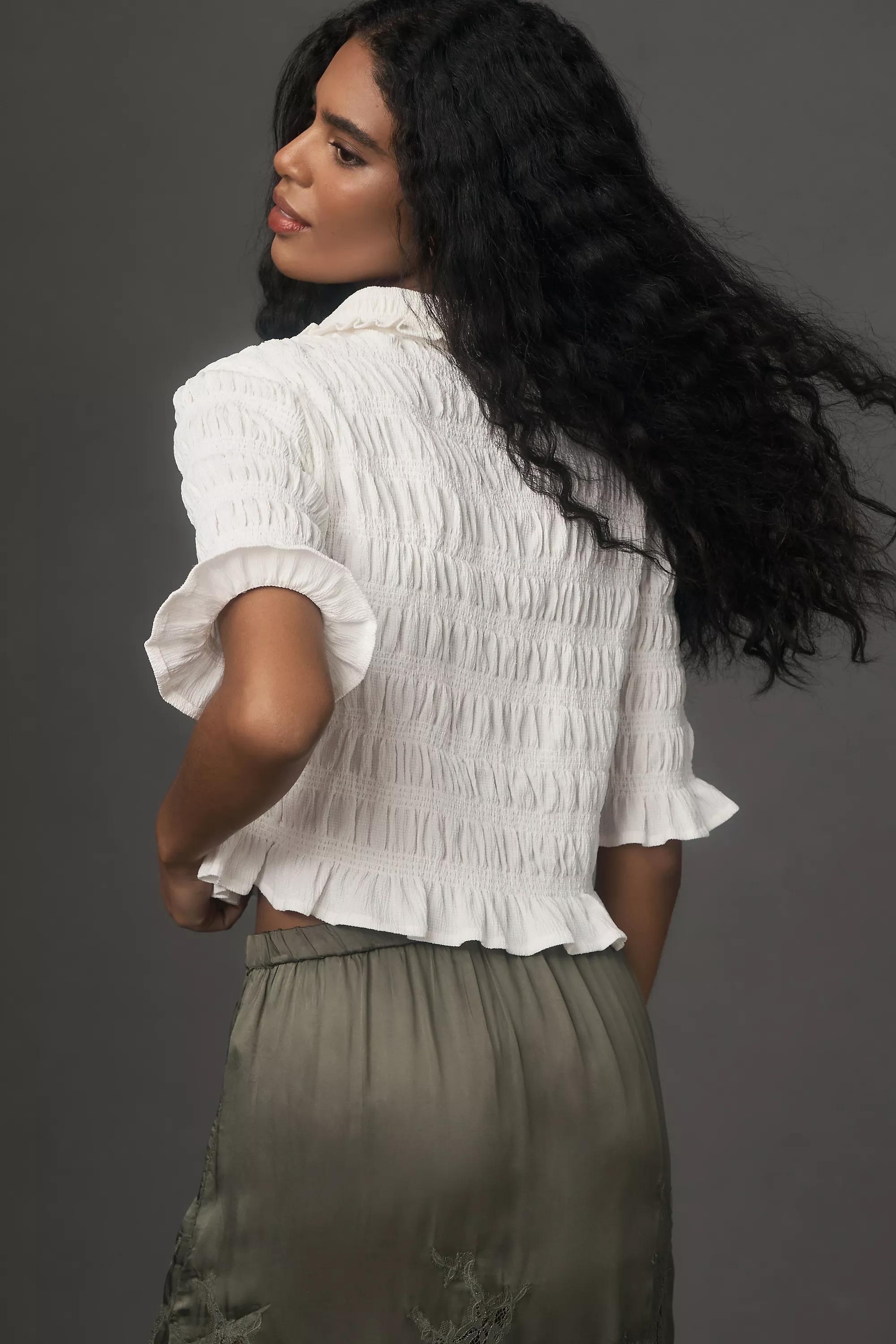 Anthropologie Frills Ruffle Crop Top, White, A501_0011, medium