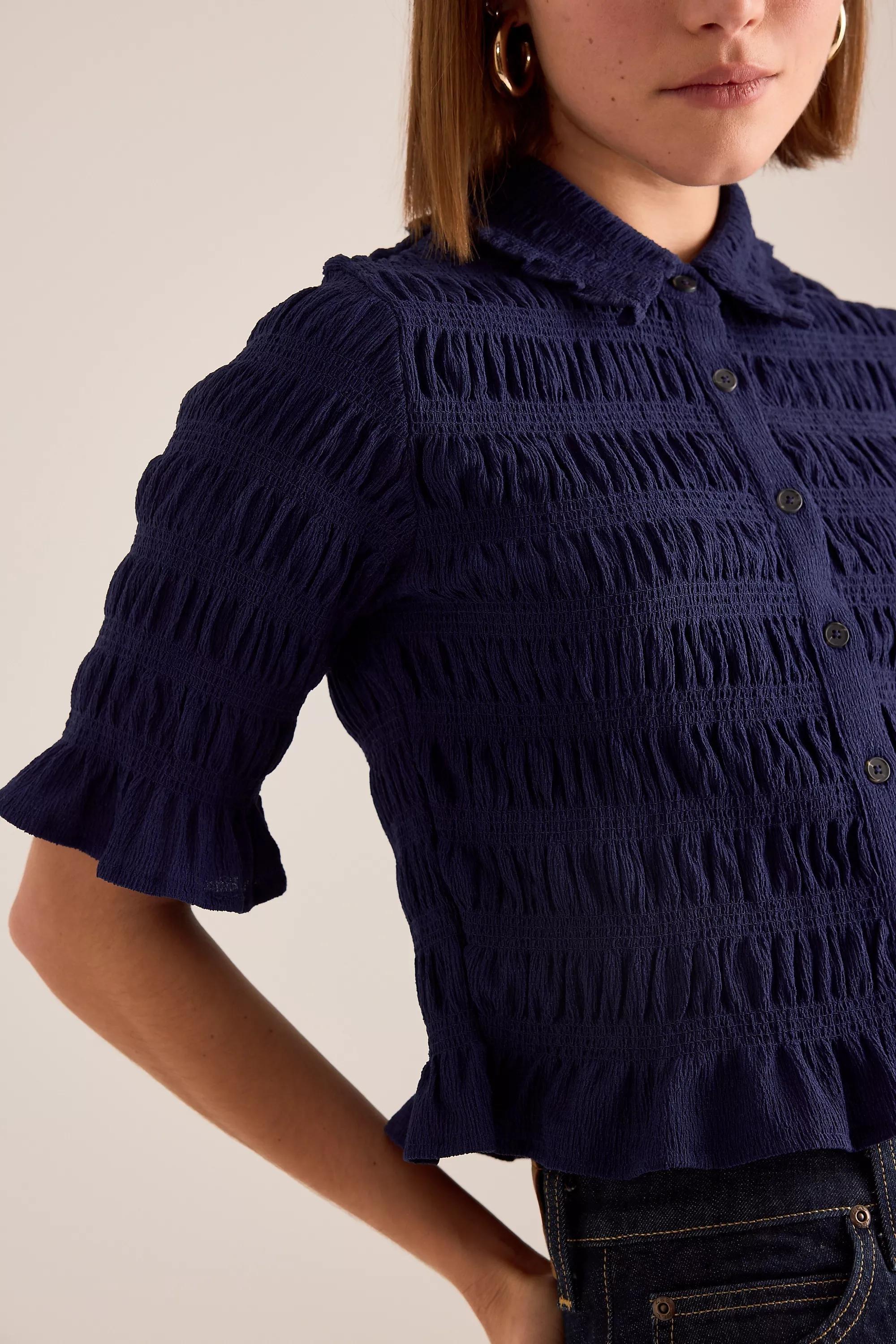 By Maeve Ruffle Button-Front Top, Navy, A501_0041, large image number 2