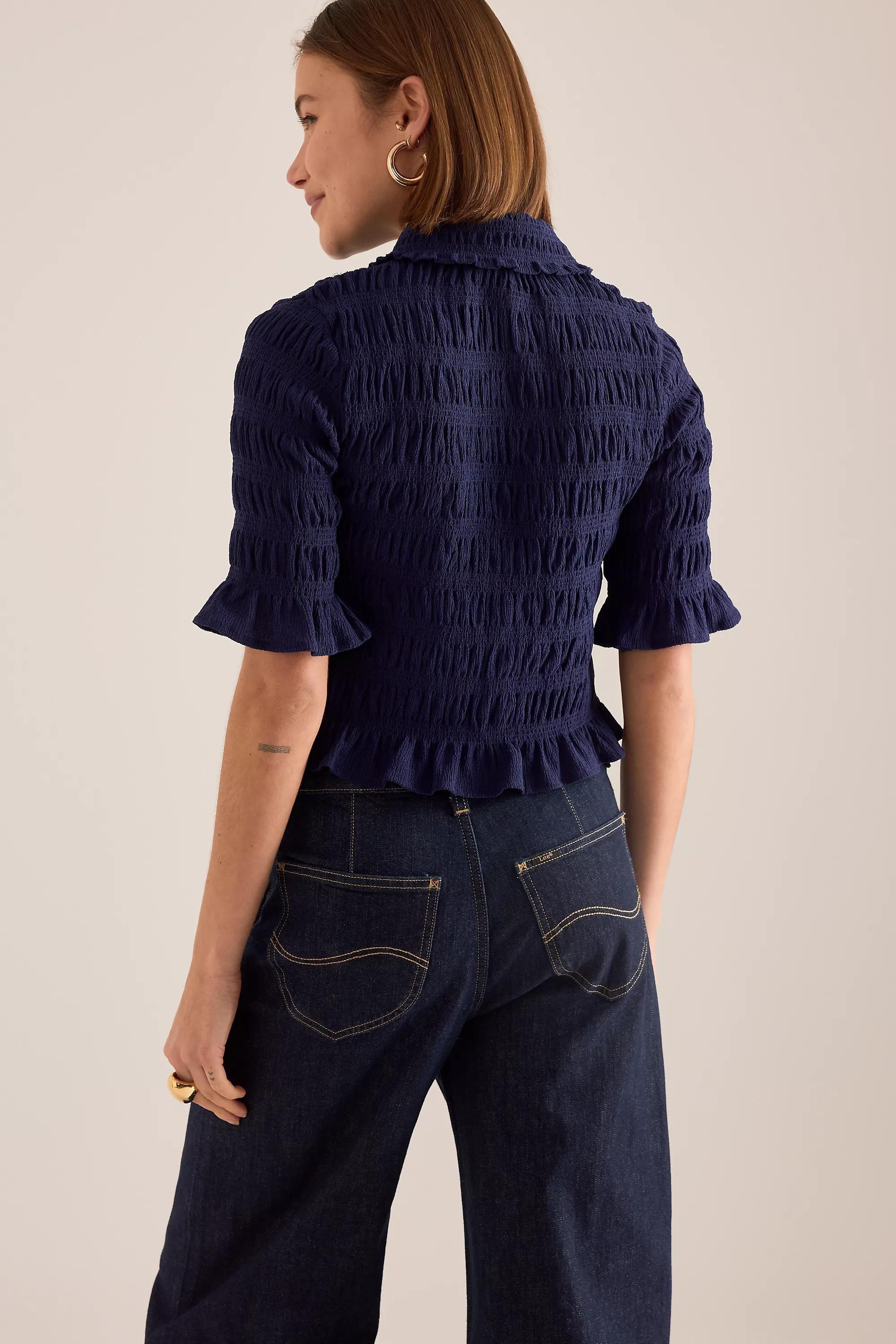 By Maeve Ruffle Button-Front Top, Navy, A501_0041, large image number 4