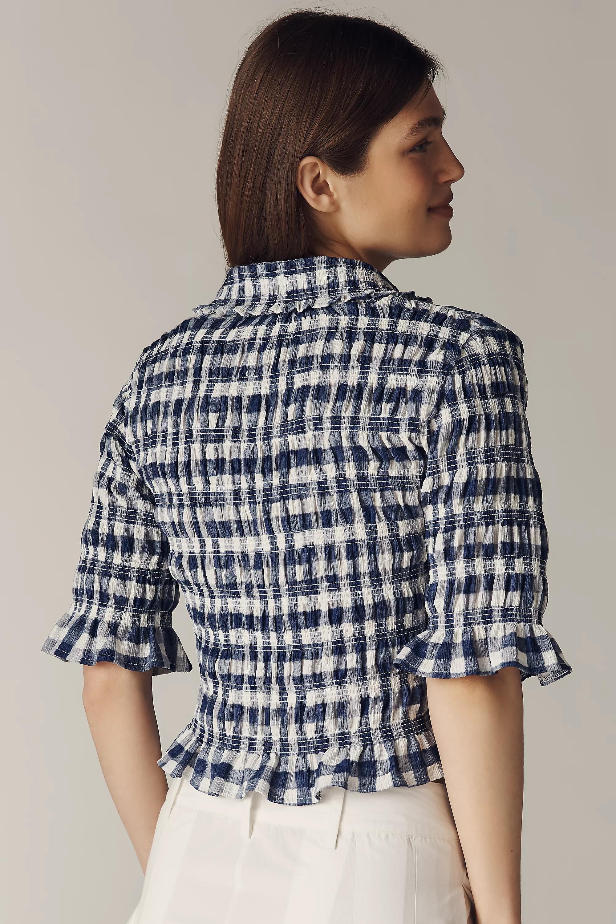 Maeve Smocked Button-Front Top, Blue, A501_0049, large image number 2