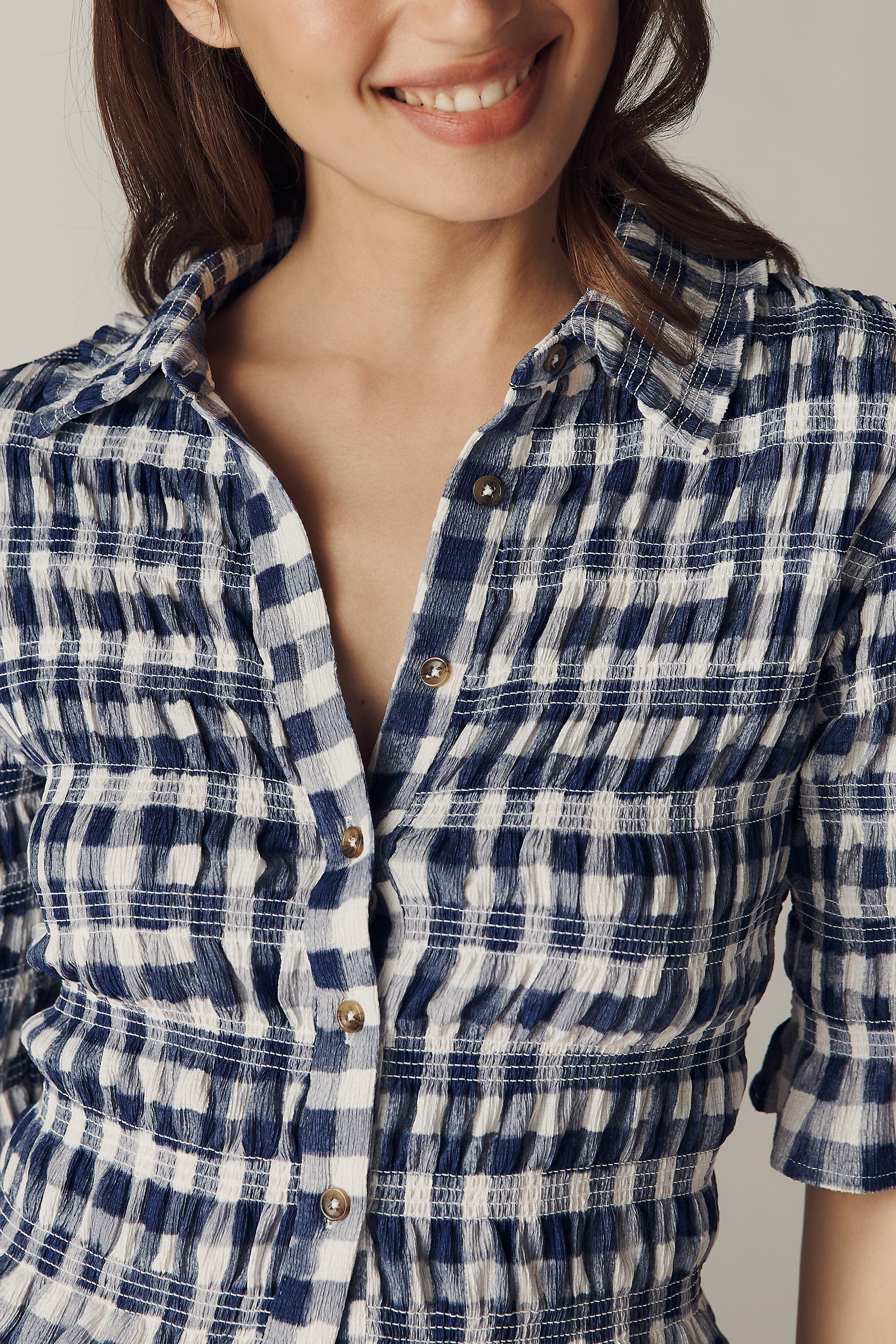 Maeve Smocked Button-Front Top, Blue, A501_0049, large image number 3
