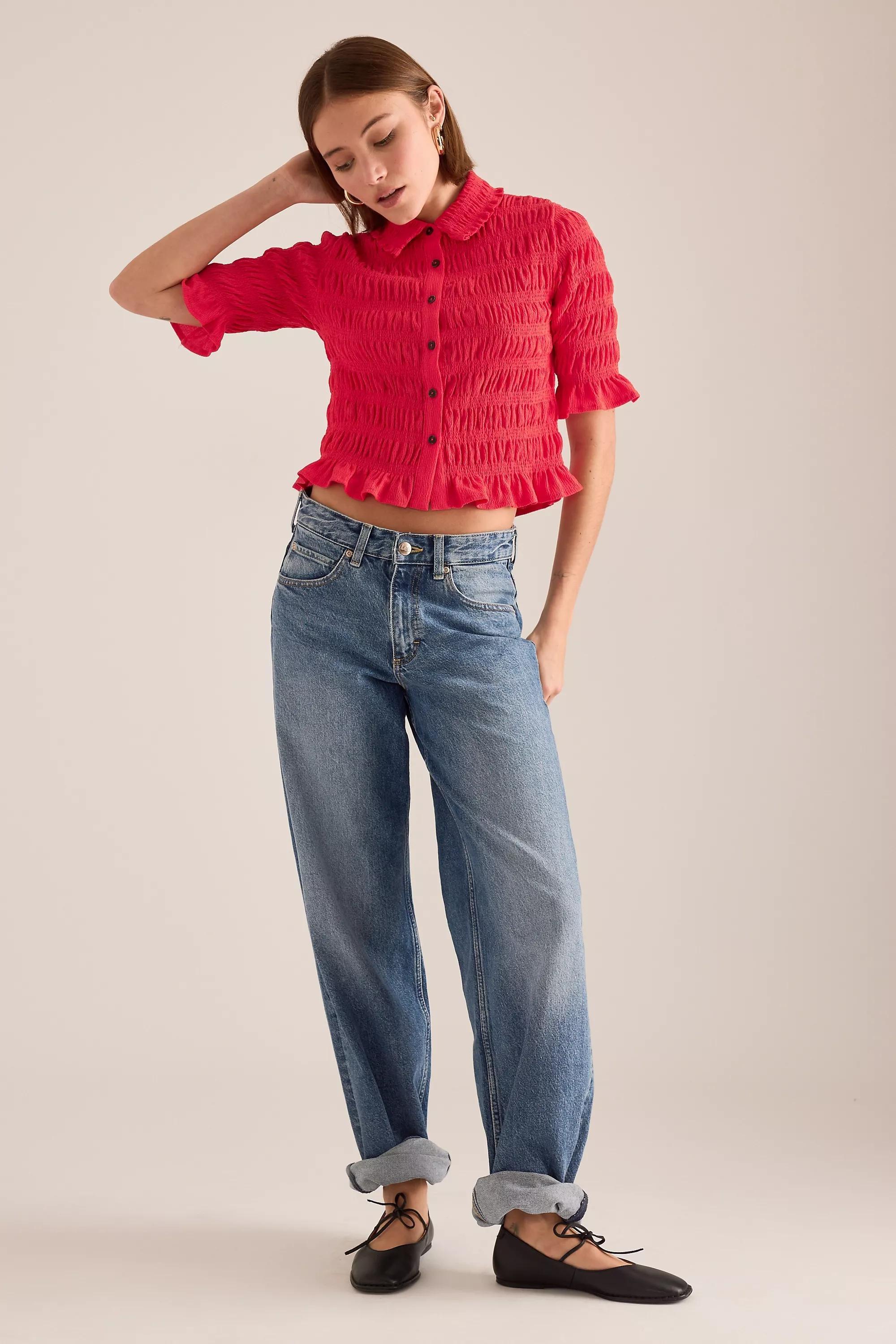 By Maeve Ruffle Button-Front Top, Red, Red, medium