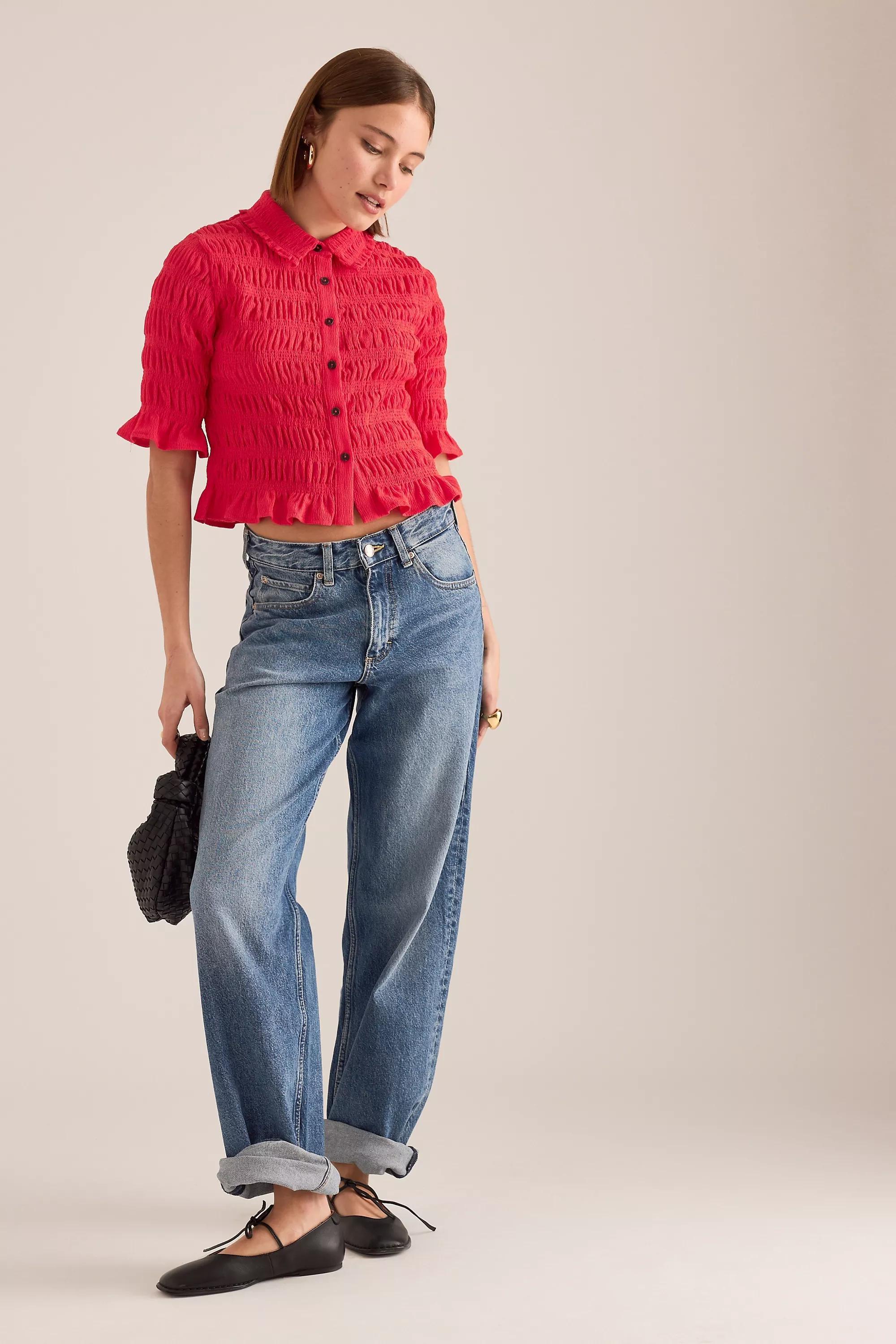 By Maeve Ruffle Button-Front Top, Red, A501_0060, large image number 2