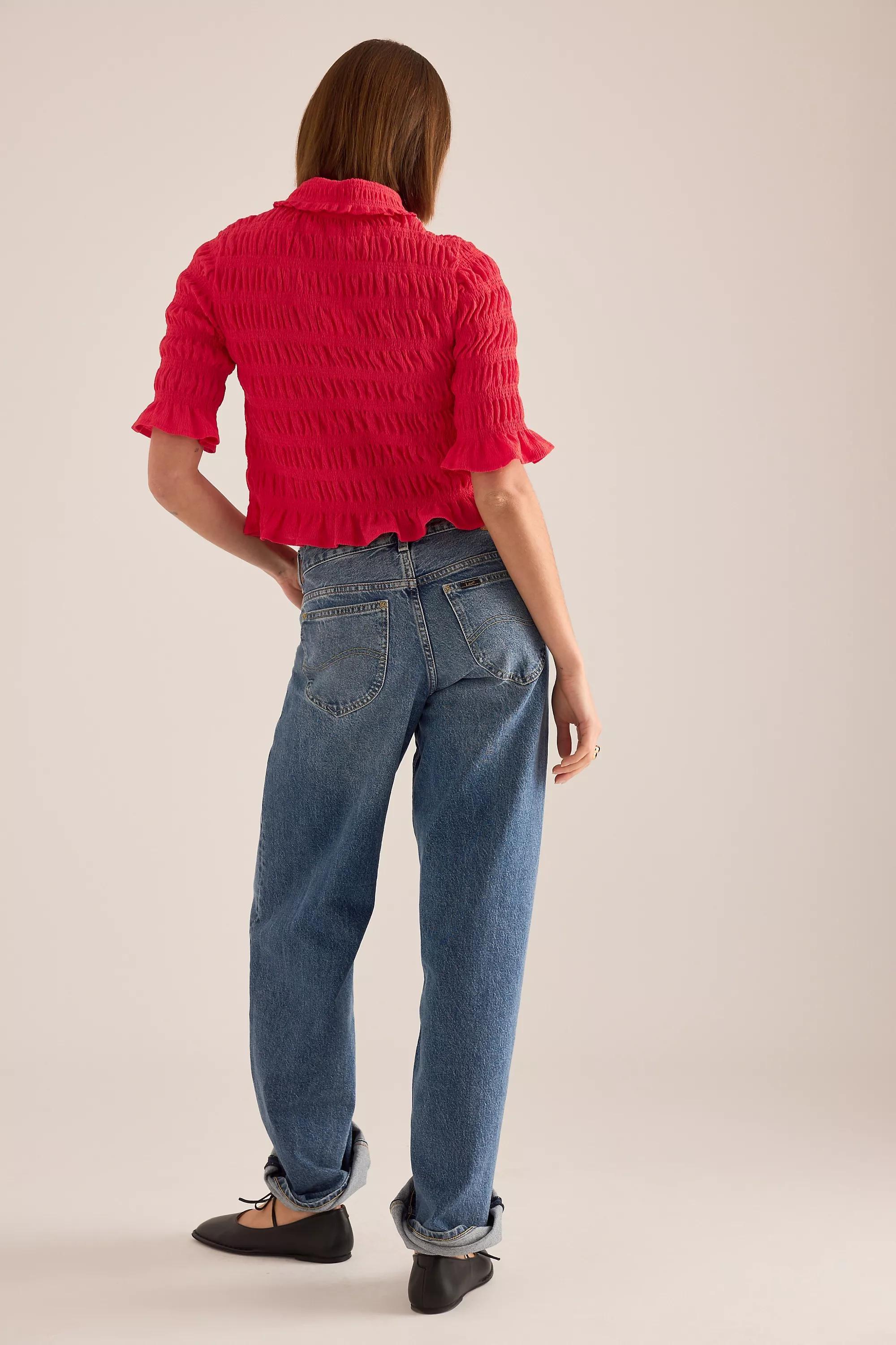 By Maeve Ruffle Button-Front Top, Red, A501_0060, large image number 5