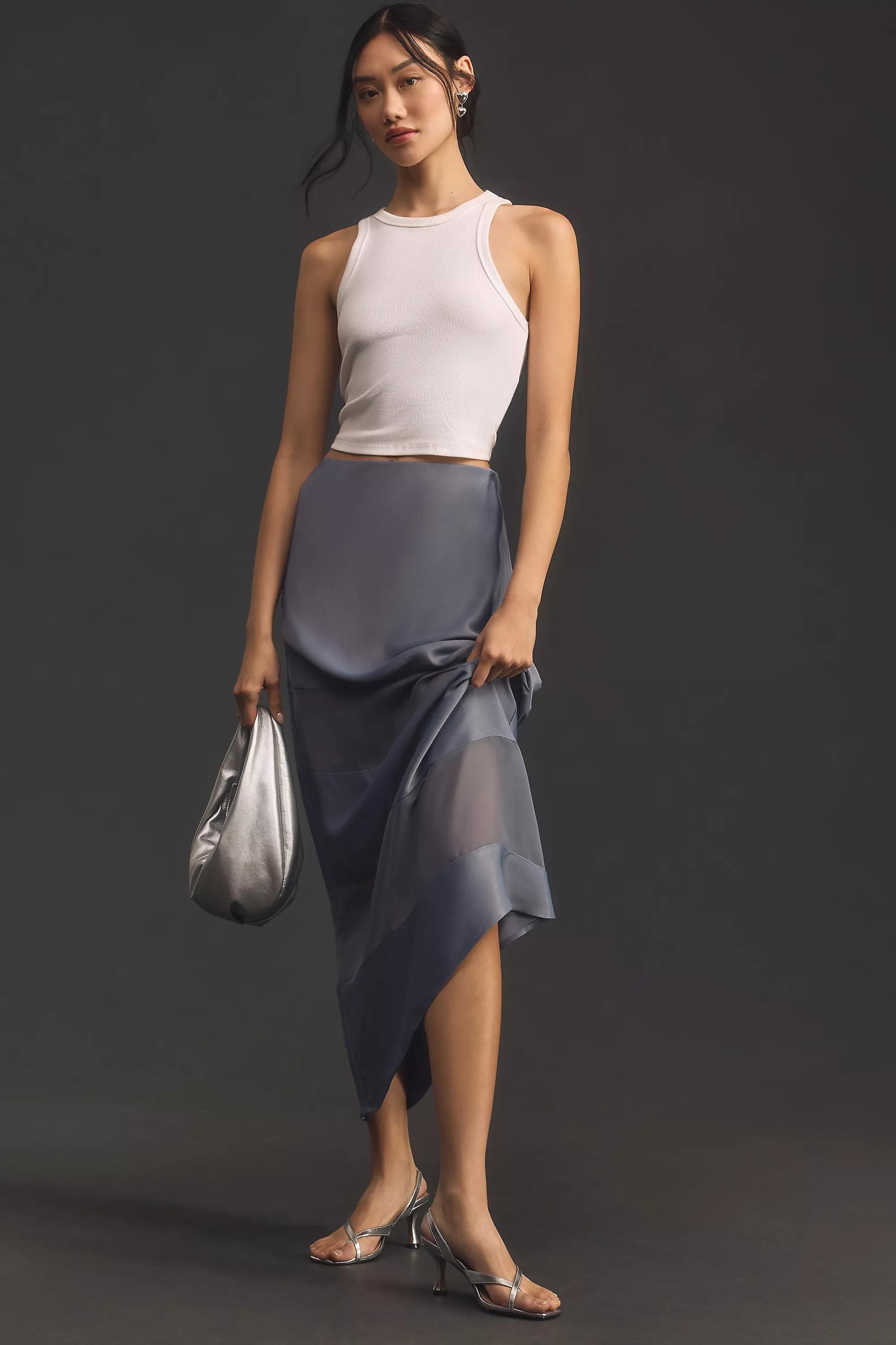Sheer Stripe Slip Maxi Skirt, Grey, , large image number 0