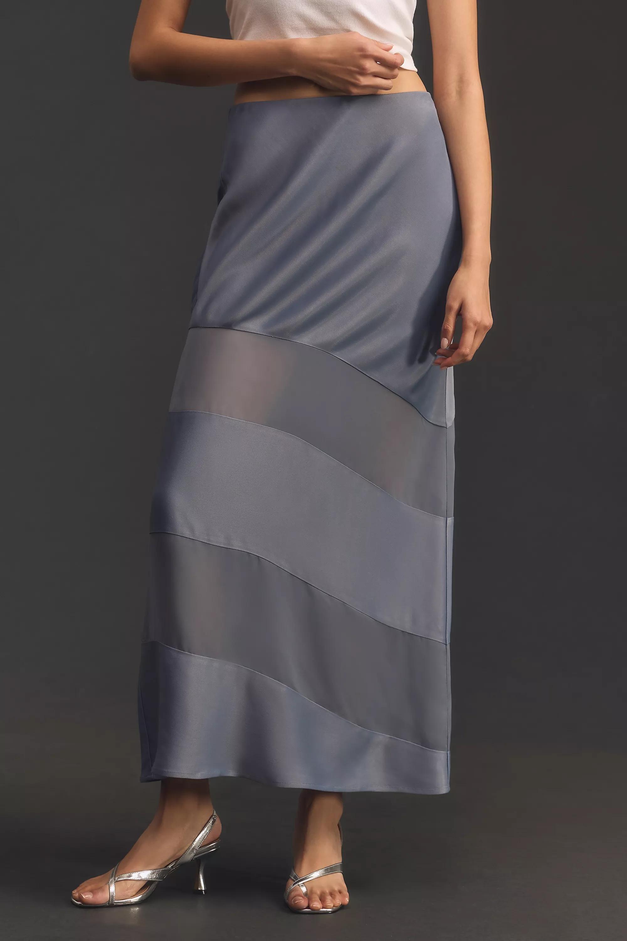 Sheer Stripe Slip Maxi Skirt, Grey, , large image number 1