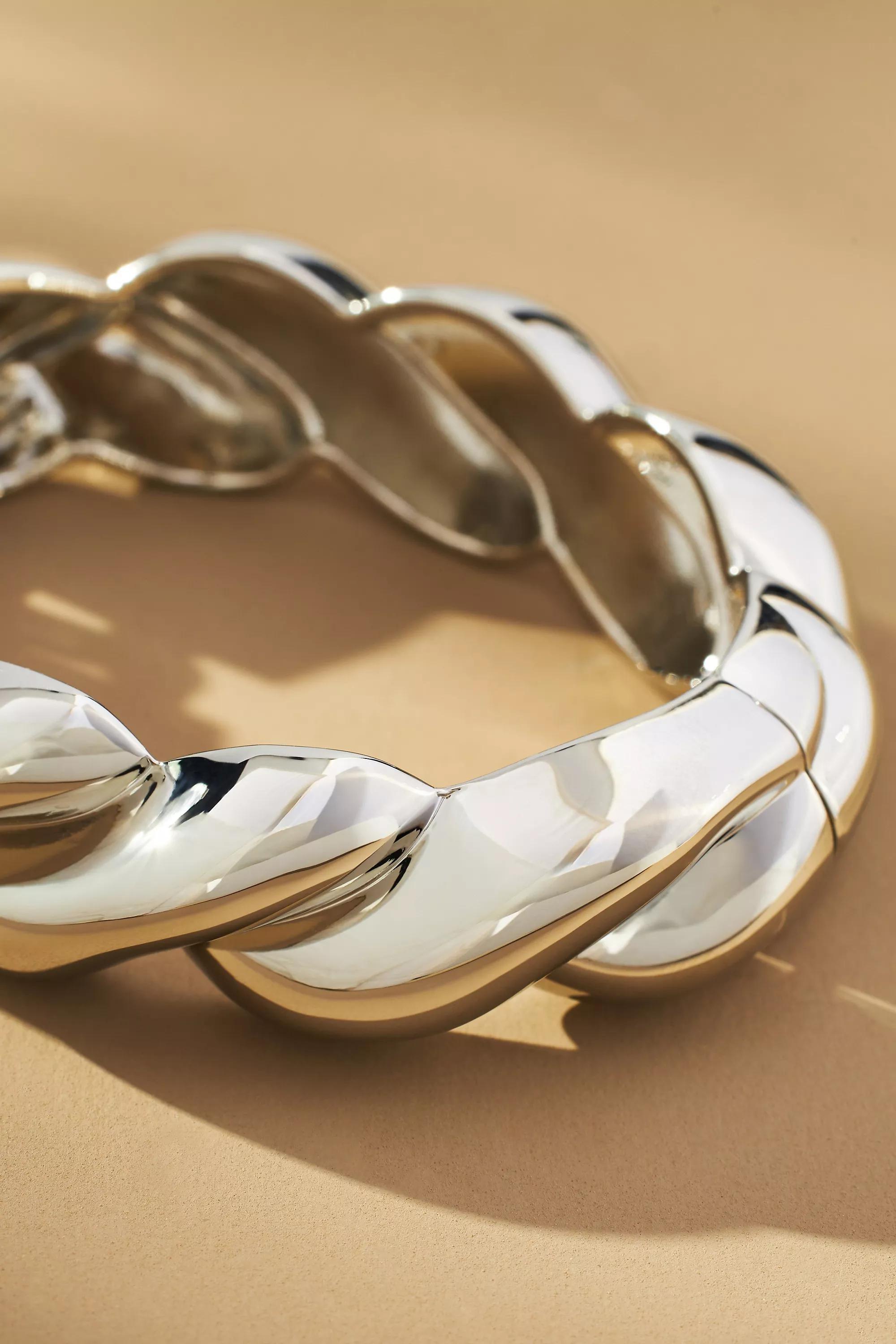 Braided Bangle Bracelet, Silver, A501_0007, large image number 1