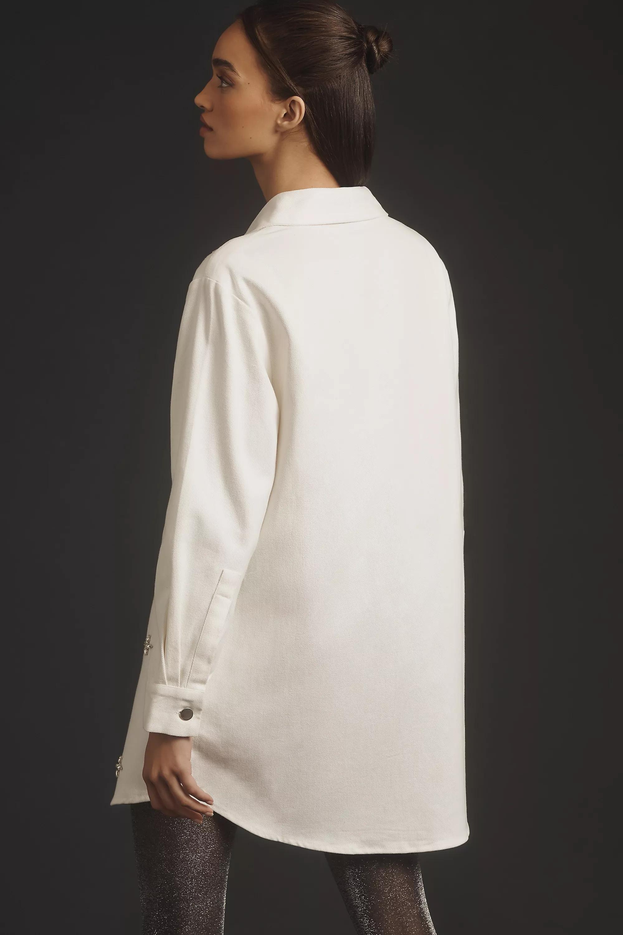 Rdalamal Denim Embellished Shirt Dress, Cream, , large image number 1