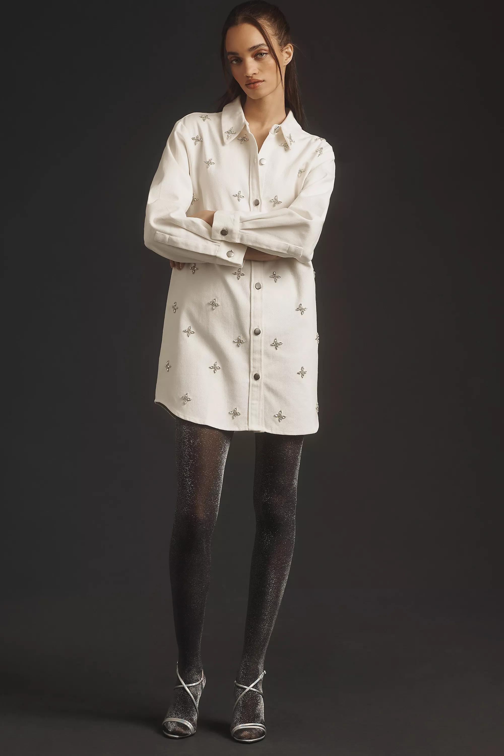 Rdalamal Denim Embellished Shirt Dress, Cream, , large image number 2