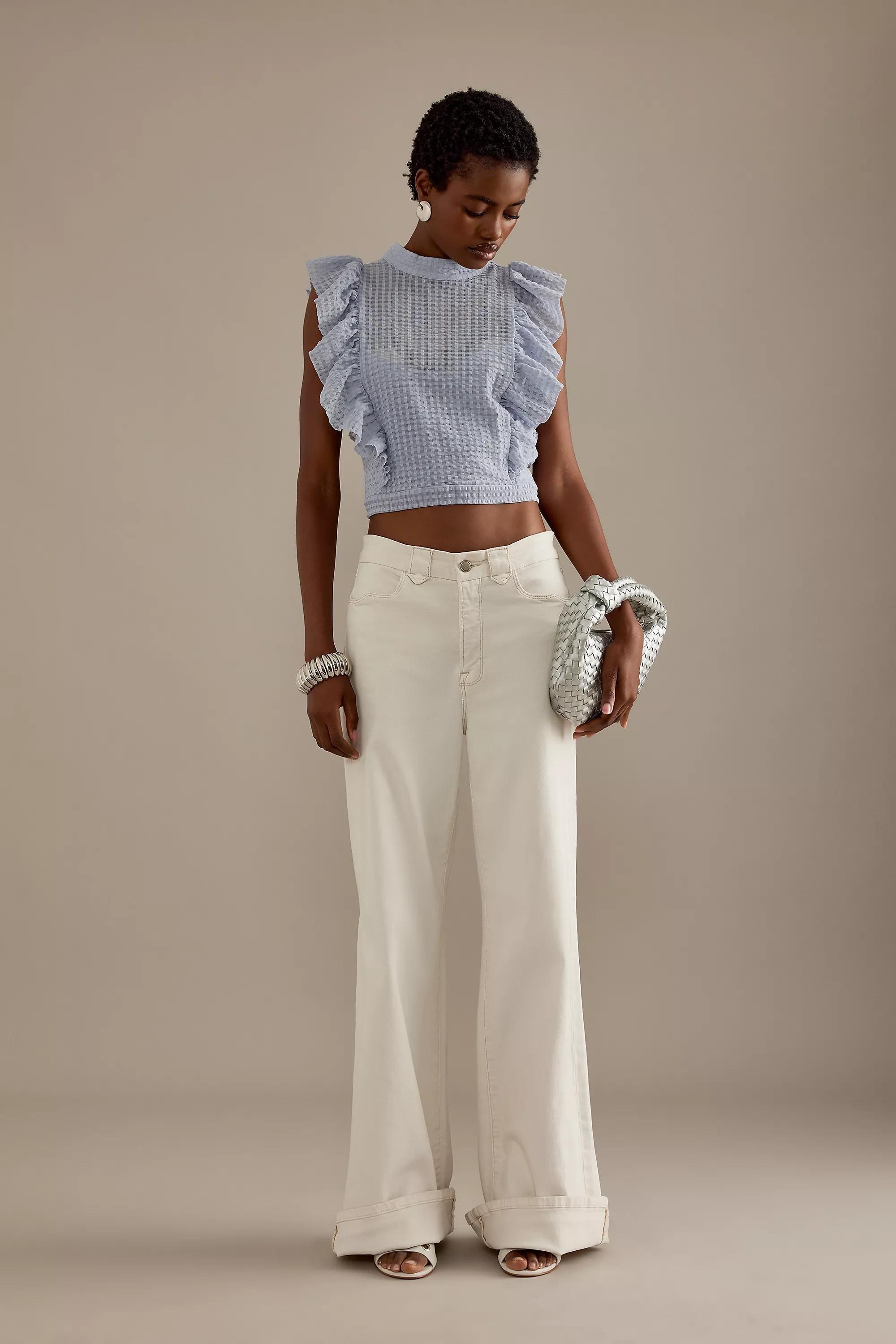 Anthropologie Frills Ruffle Crop Top, Blue, , large image number 2