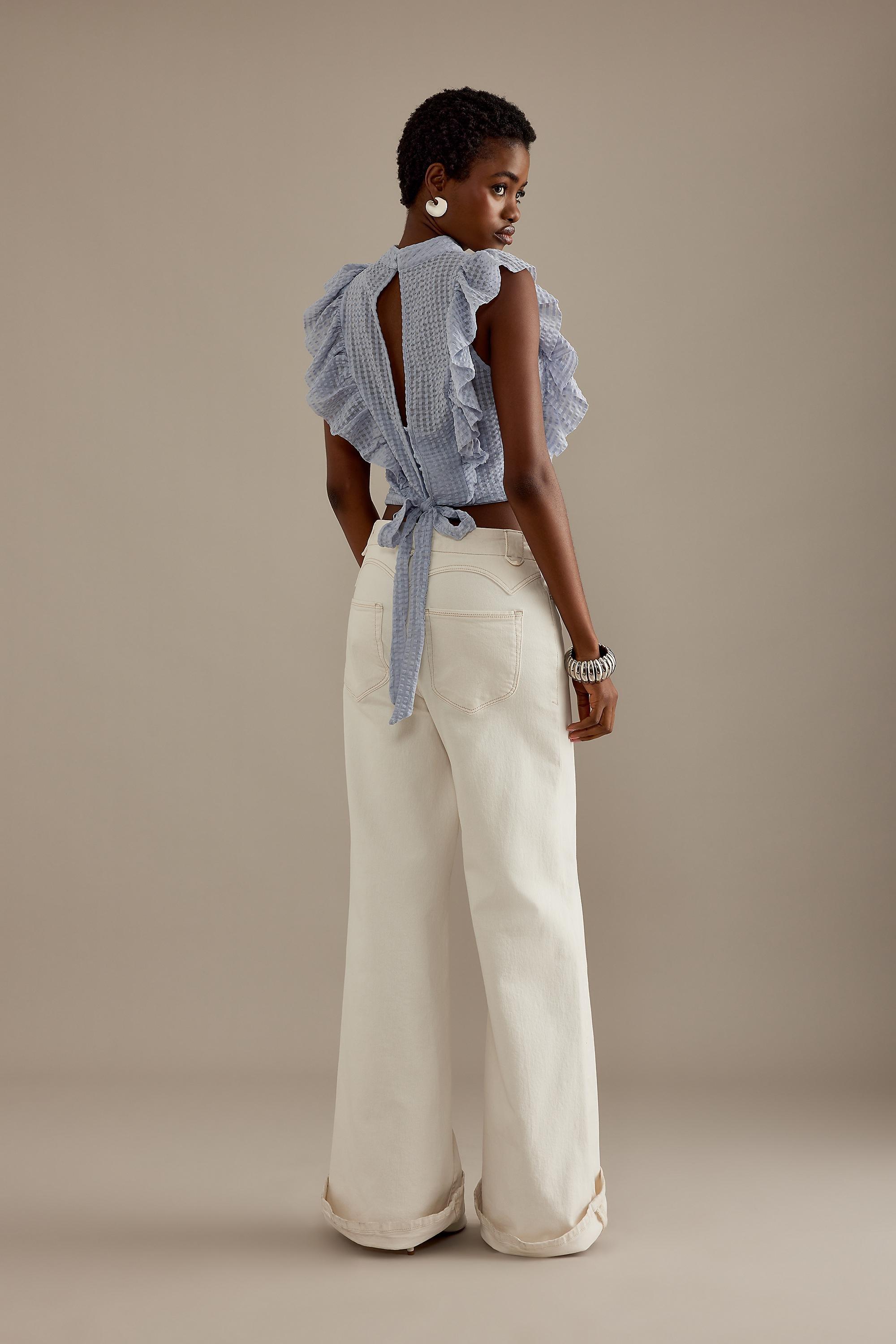Anthropologie Frills Ruffle Crop Top, Blue, , large image number 4