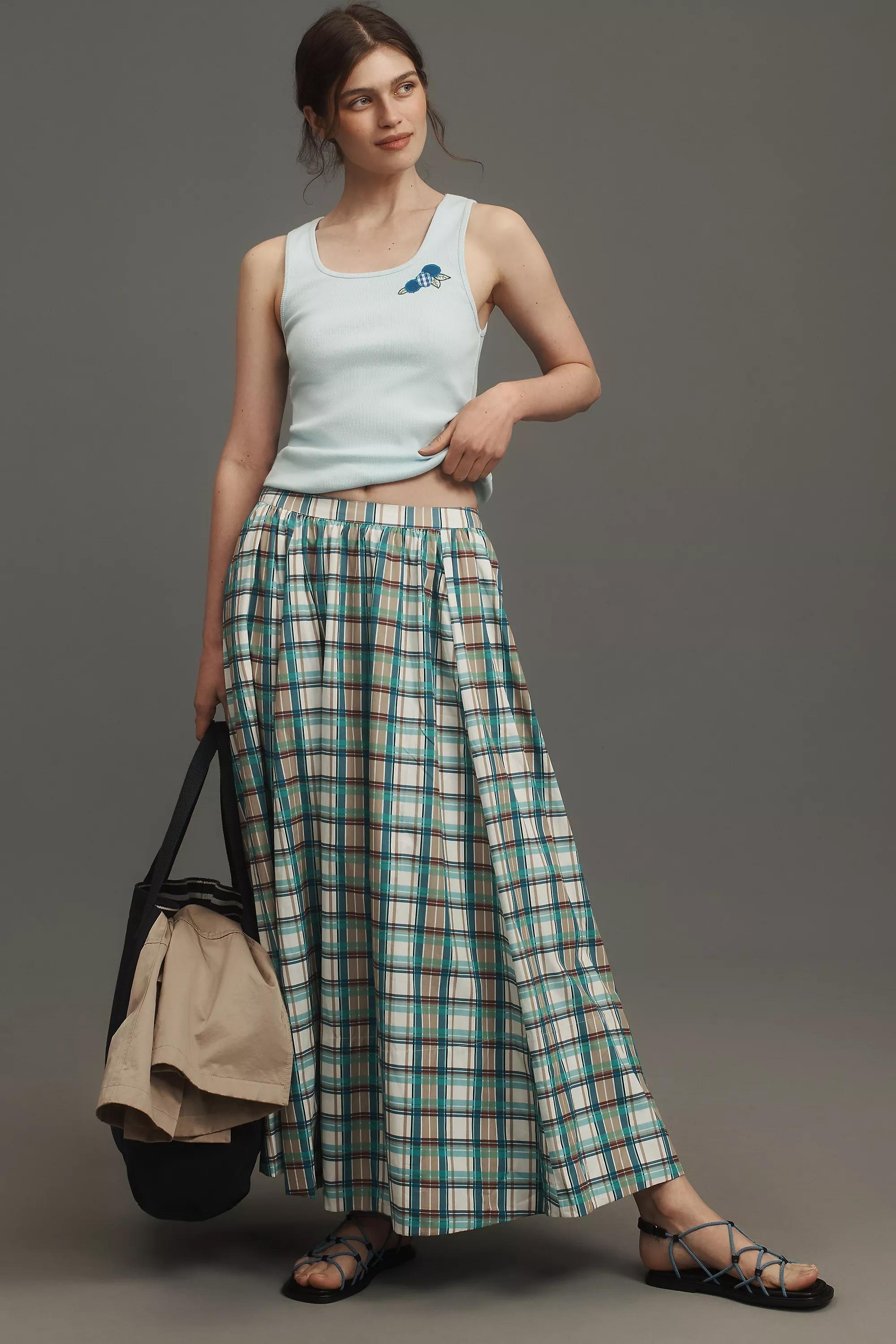 TURQUOISE Maeve Poplin Printed Midi Skirt, A501_0046, large image number 0