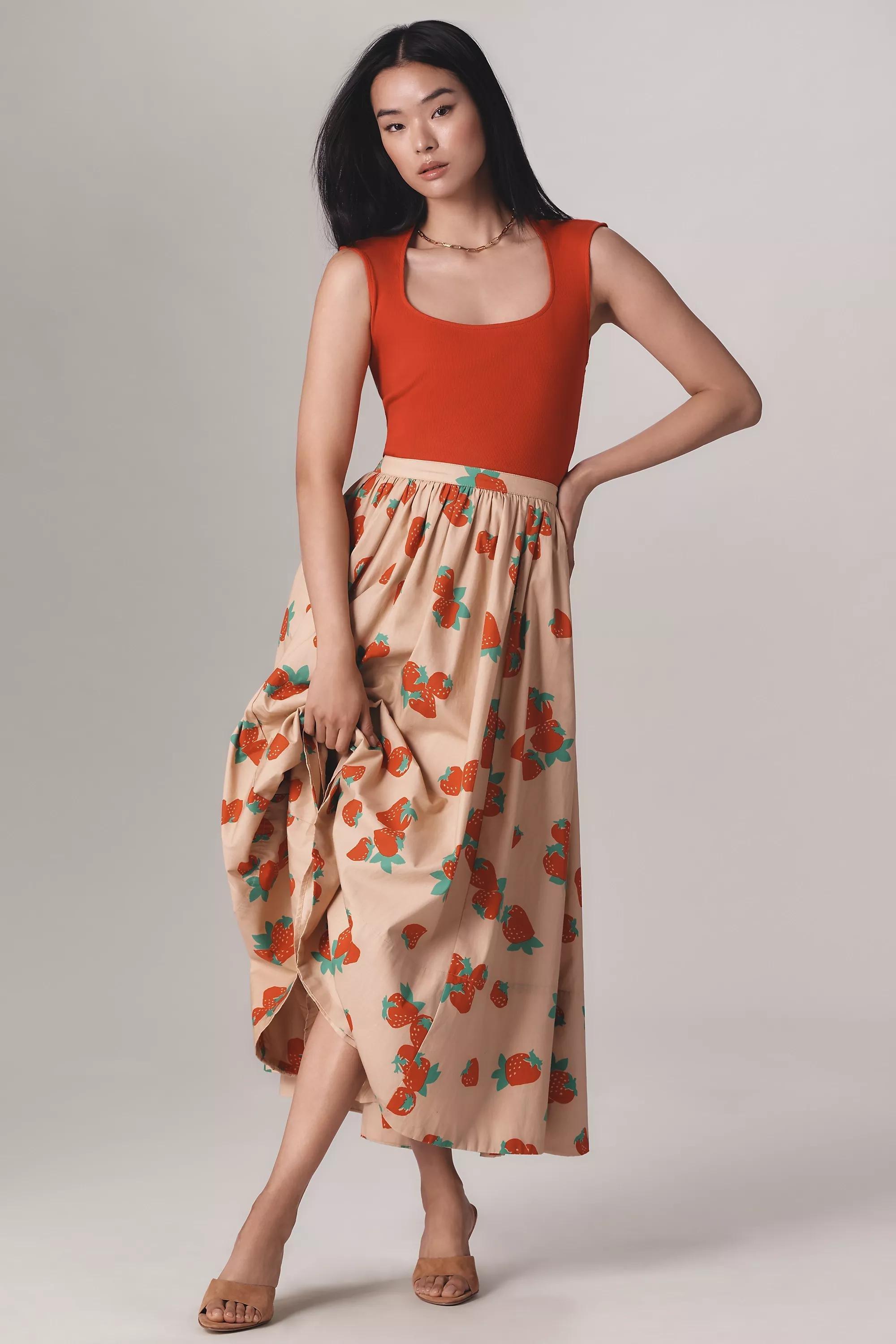 Anthropologie Floral Flared Brunch Midi, , medium