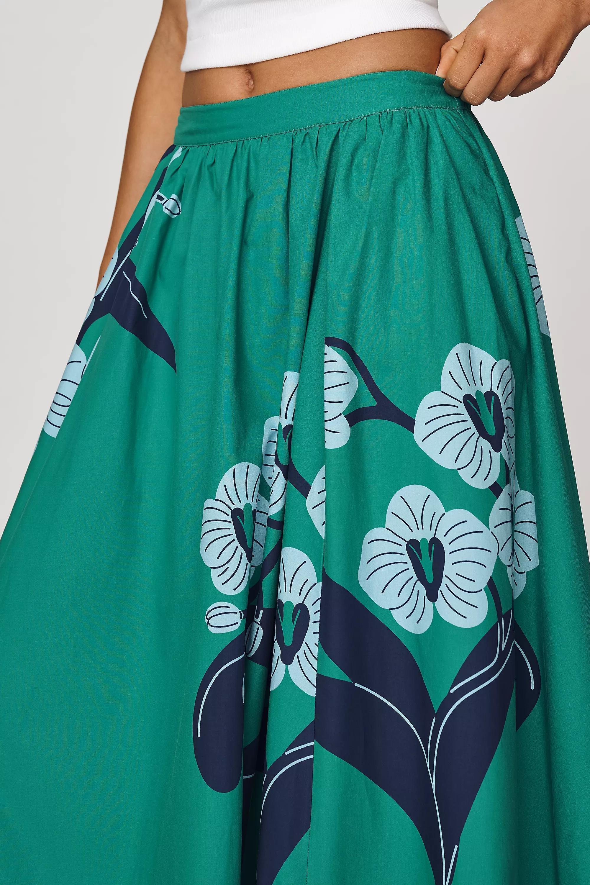 Jacie Poplin Printed Maxi Skirt by Maeve, Green, large image number 2