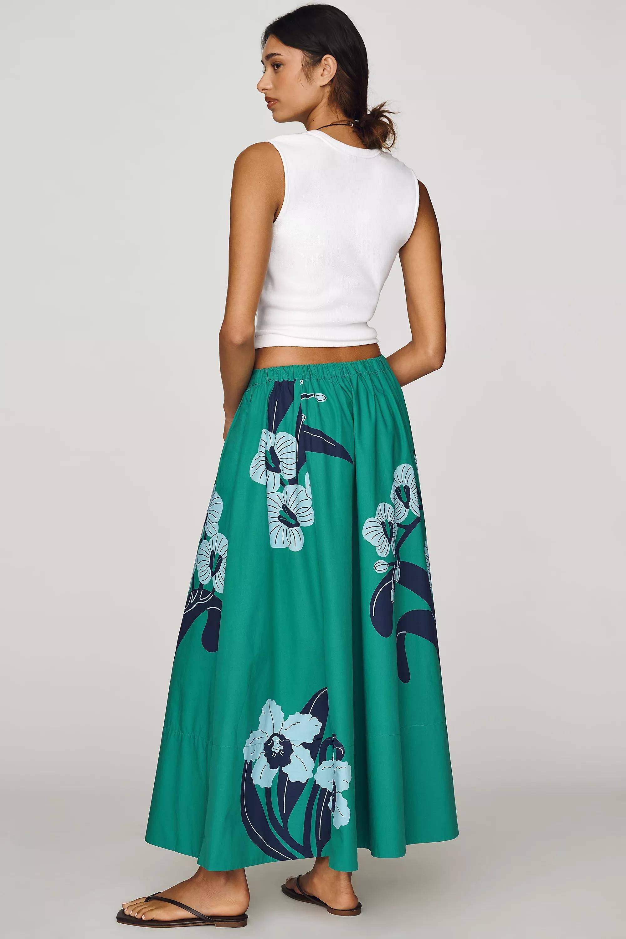 Jacie Poplin Printed Maxi Skirt by Maeve, Green, large image number 3