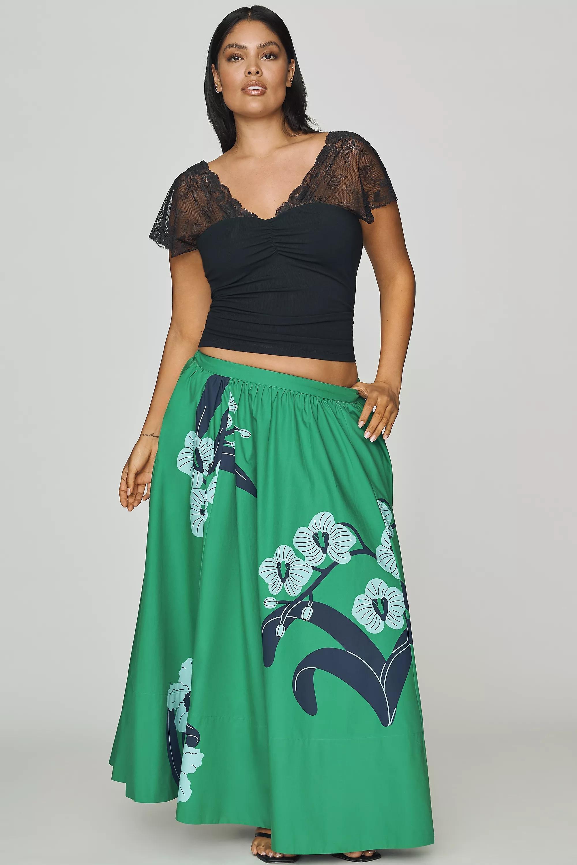Jacie Poplin Printed Maxi Skirt by Maeve, Green, large image number 4