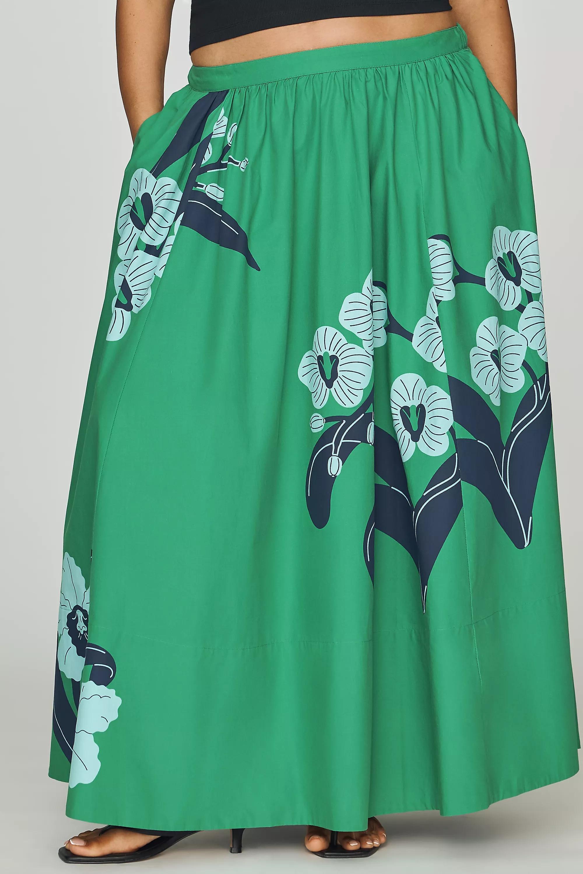 Jacie Poplin Printed Maxi Skirt by Maeve, Green, large image number 5
