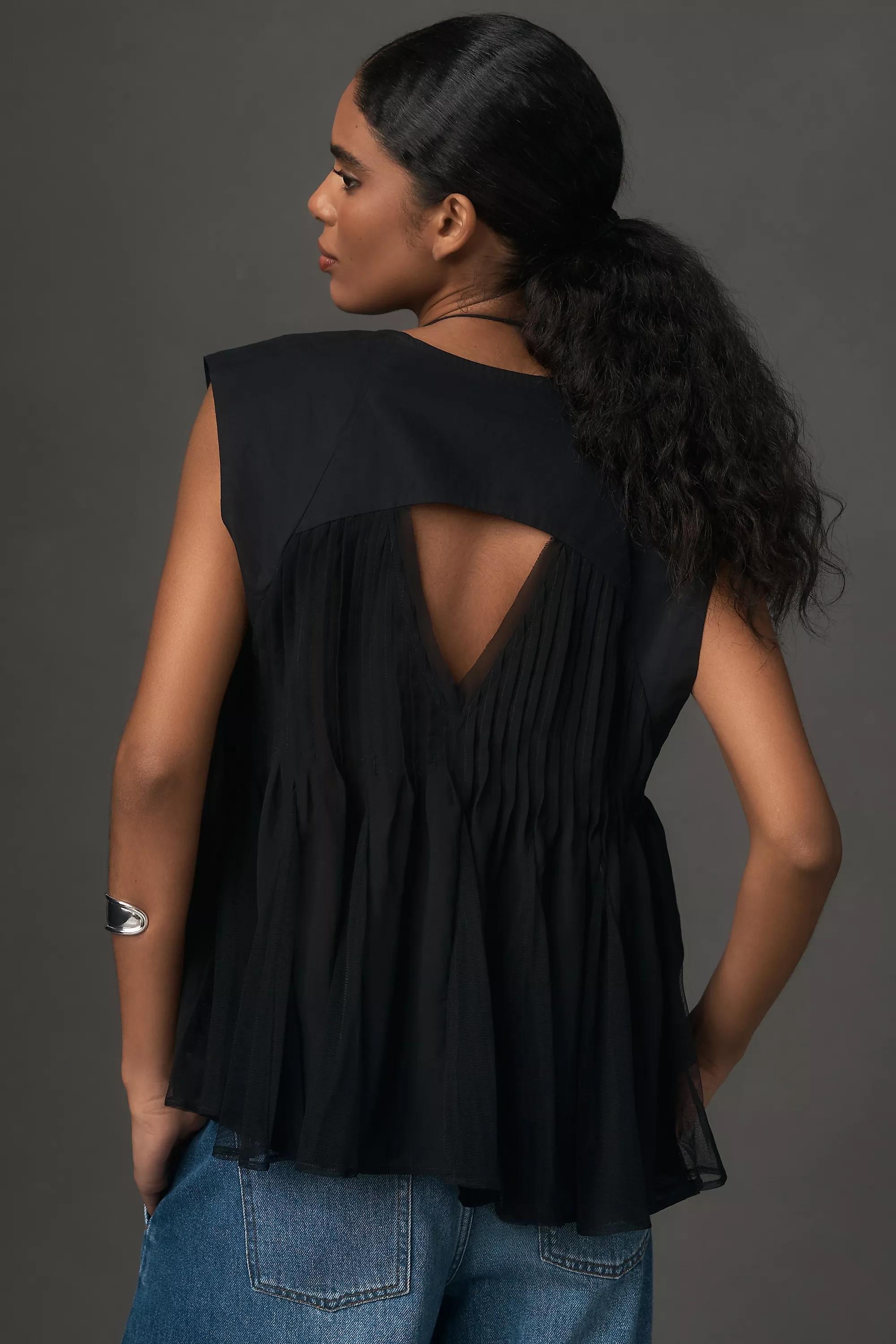 By Anthropologie Cap-Sleeve Babydoll Top, Black, , large image number 2