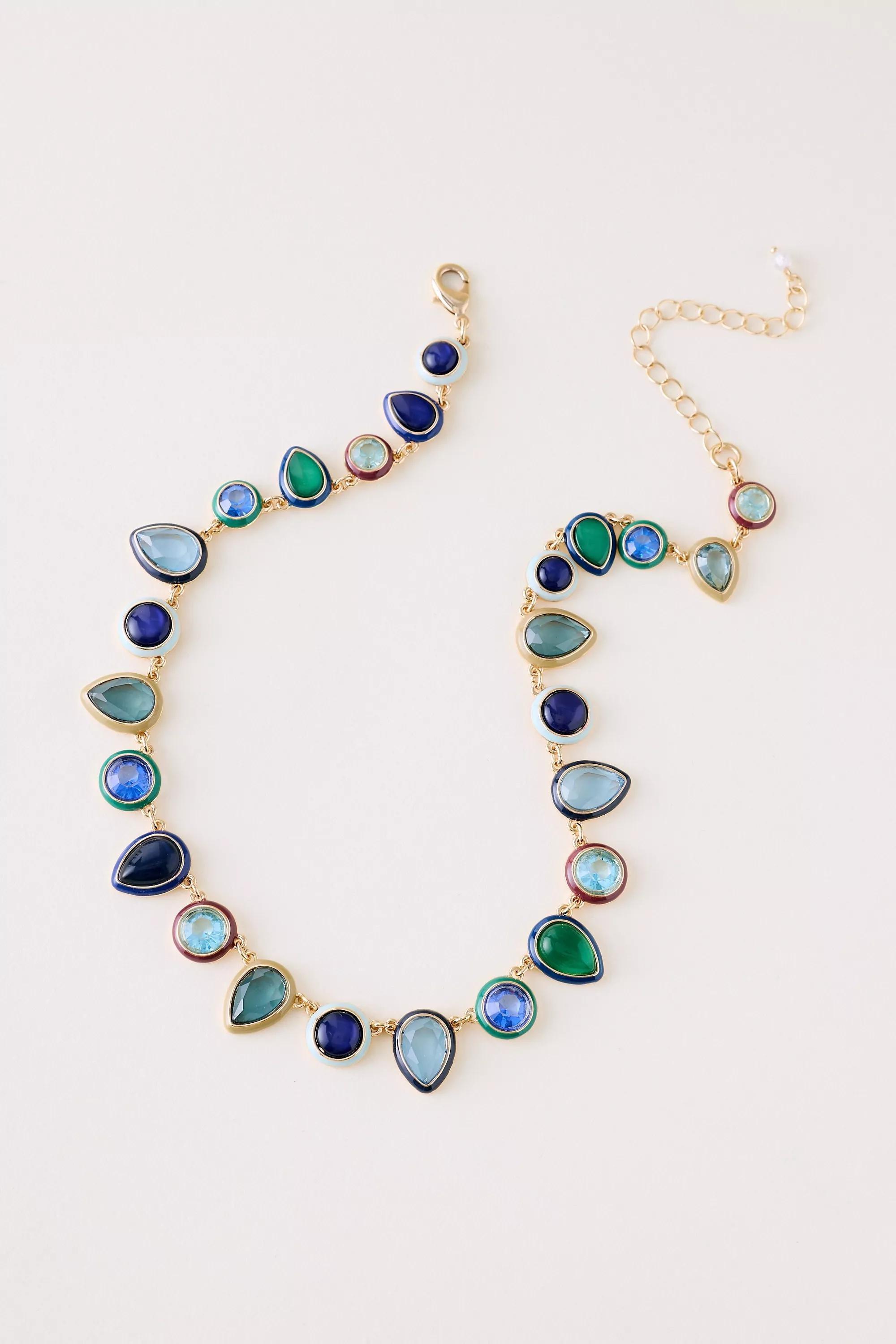 Colourful Enamel Gem Necklace, Blue, A501_0040, large image number 1