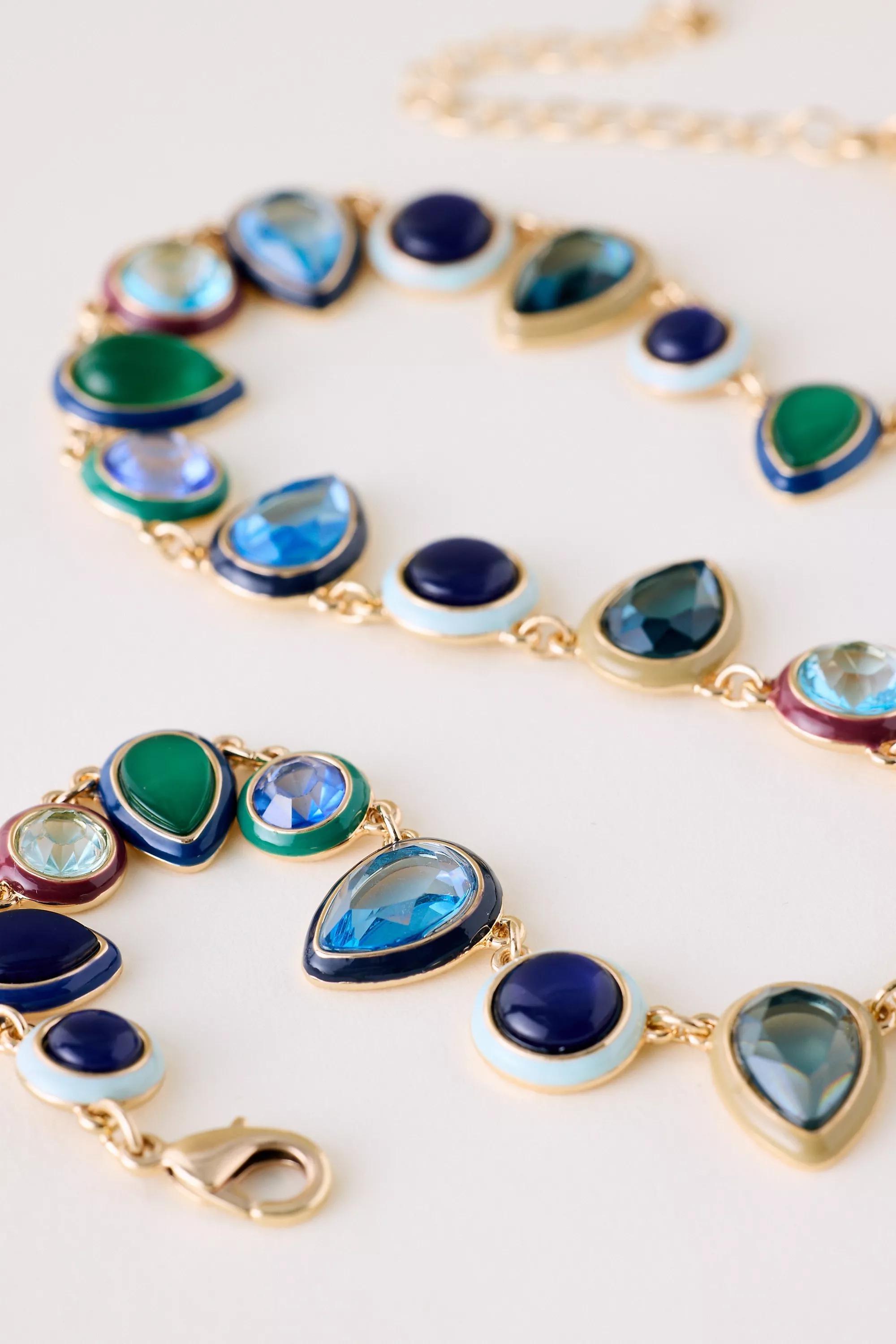 Colourful Enamel Gem Necklace, Blue, A501_0040, large image number 3